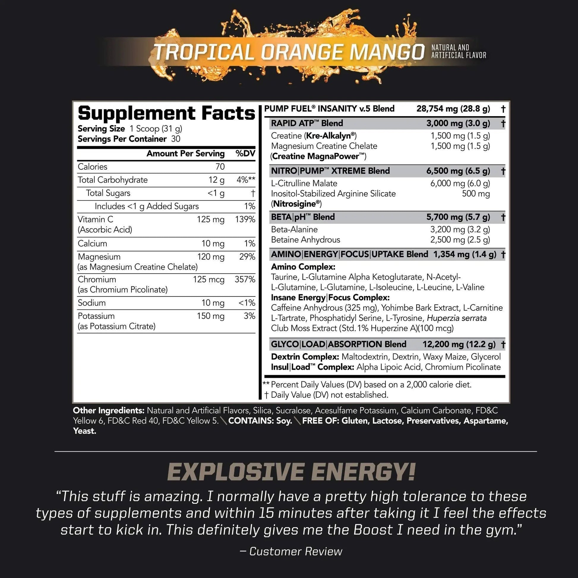 PMD Sports Ultra Pump Fuel Insanity - Pre Workout - Tropical Orange Mango (30 Servings) Sports CG5 Premium Creatine and L-Glutamine Powder (60 Servings)