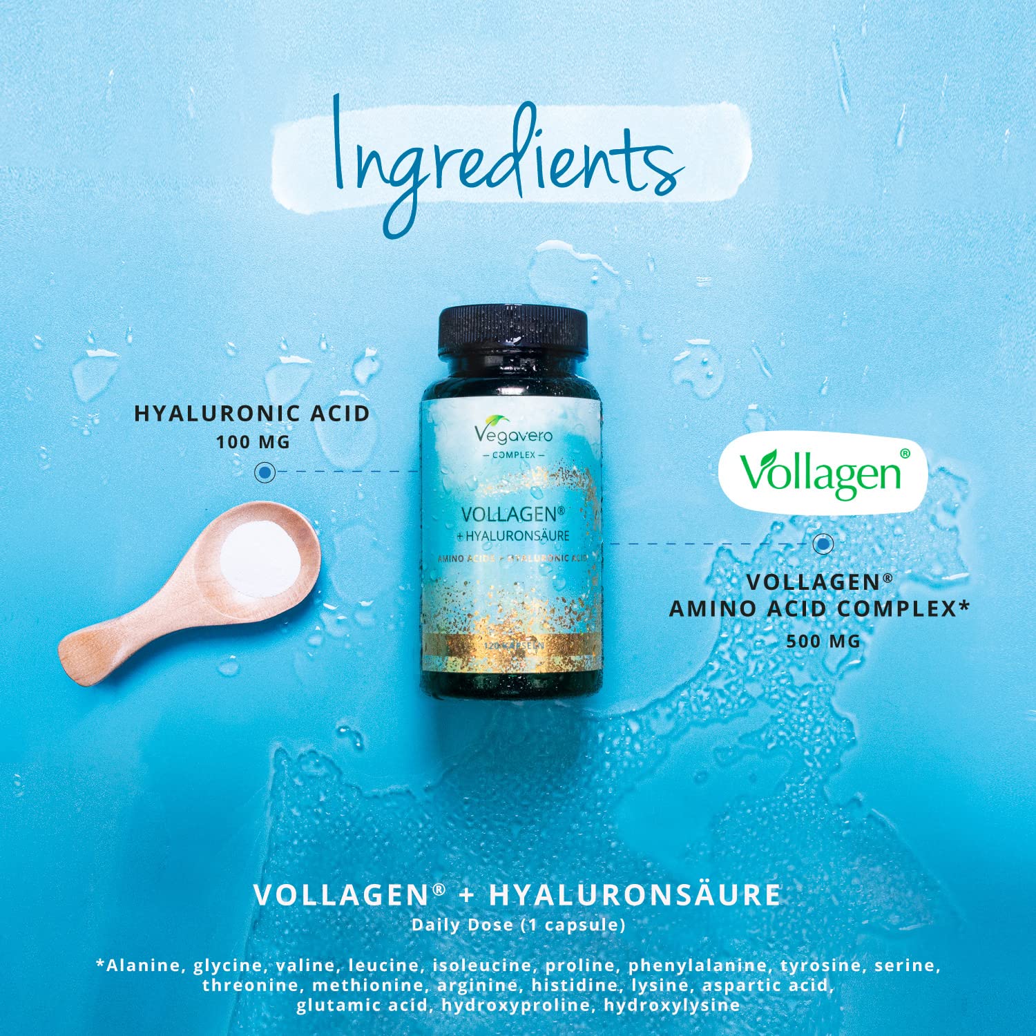 Vegavero Vegan Collagen Complex + Hyaluronic Acid | NO Additives | Vegan Collagen Powder Vollagen Vegavero