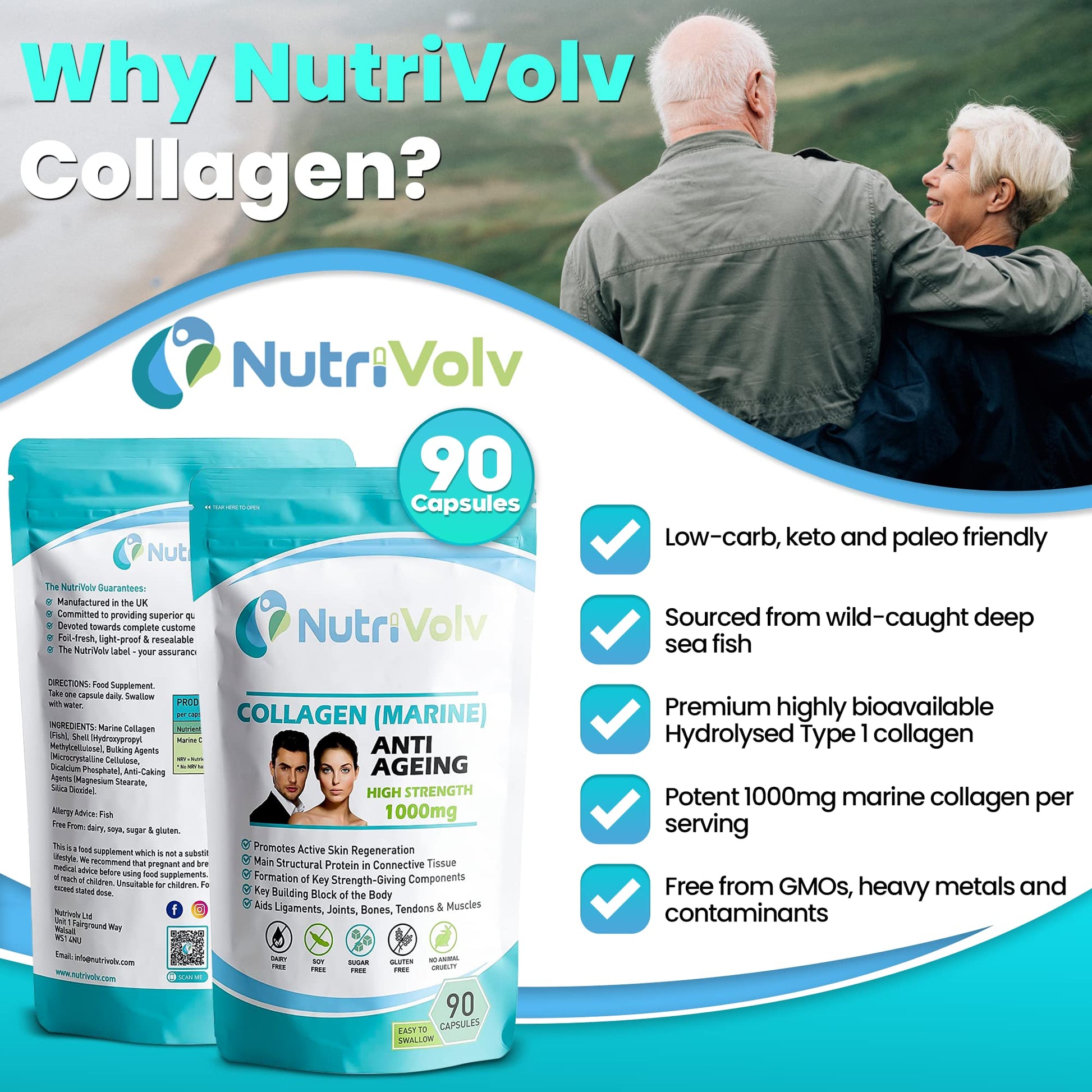 Nutrivolv Collagen Marine (1000mg) Supplement for Skin , Anti Ageing Nutrivolv