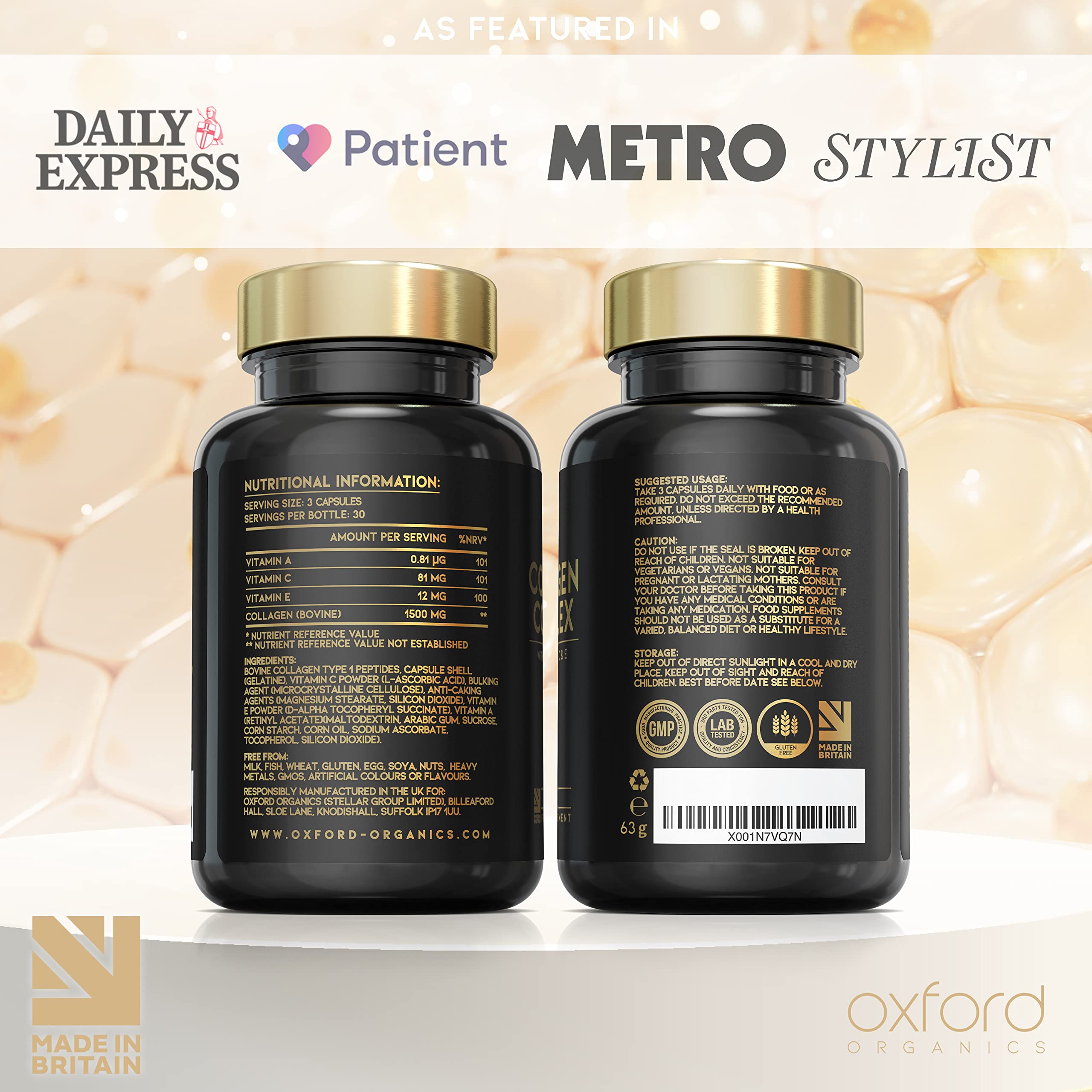 Advanced Collagen Complex | 1593mg Vitamin Boosted Complex for Glowing Hair, Skin & Nails Oxford Organics