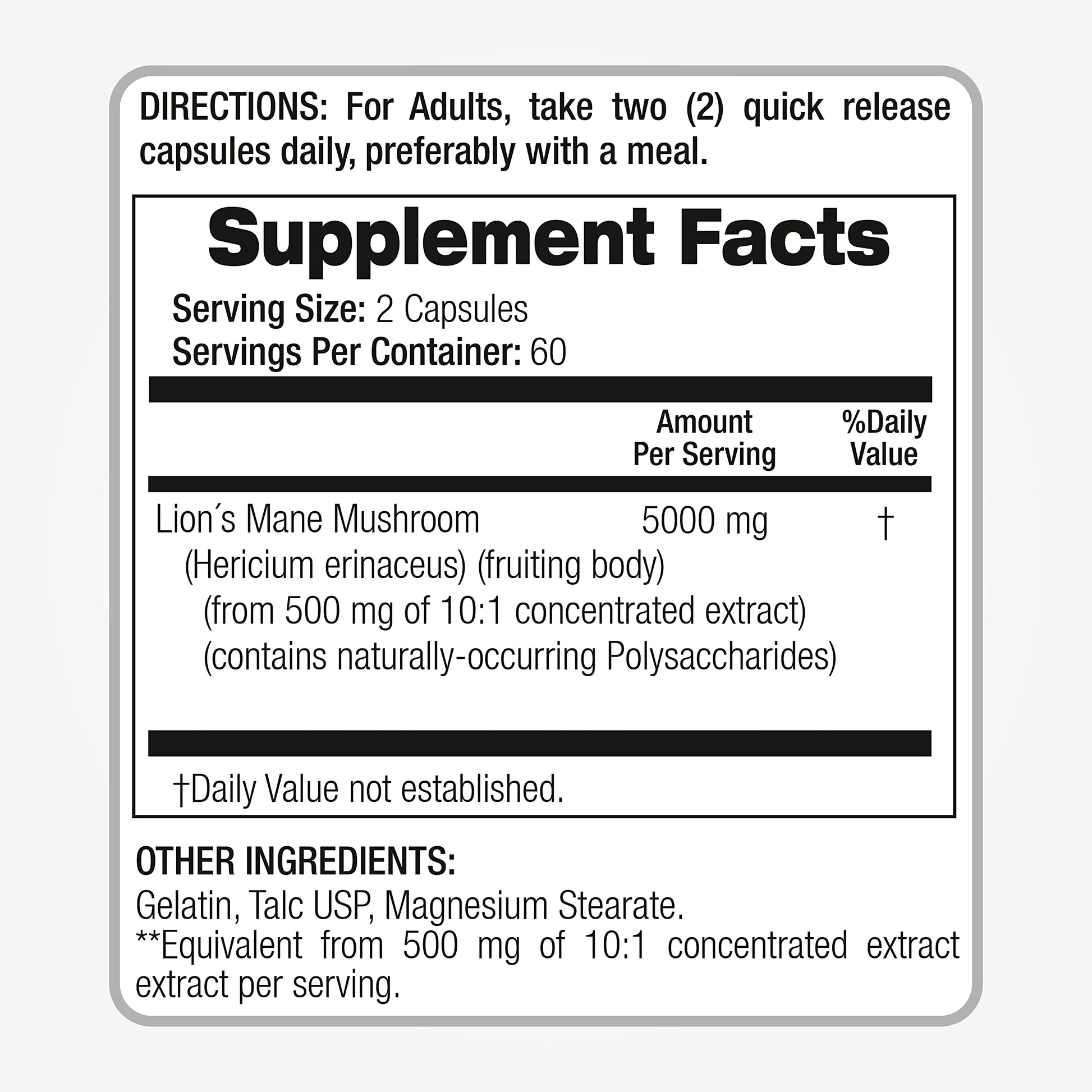 Lab | Lions Mane | 5000 mg per Serving | 120 Capsules | lions mane supplement | lions mane FITO MEDIC'S