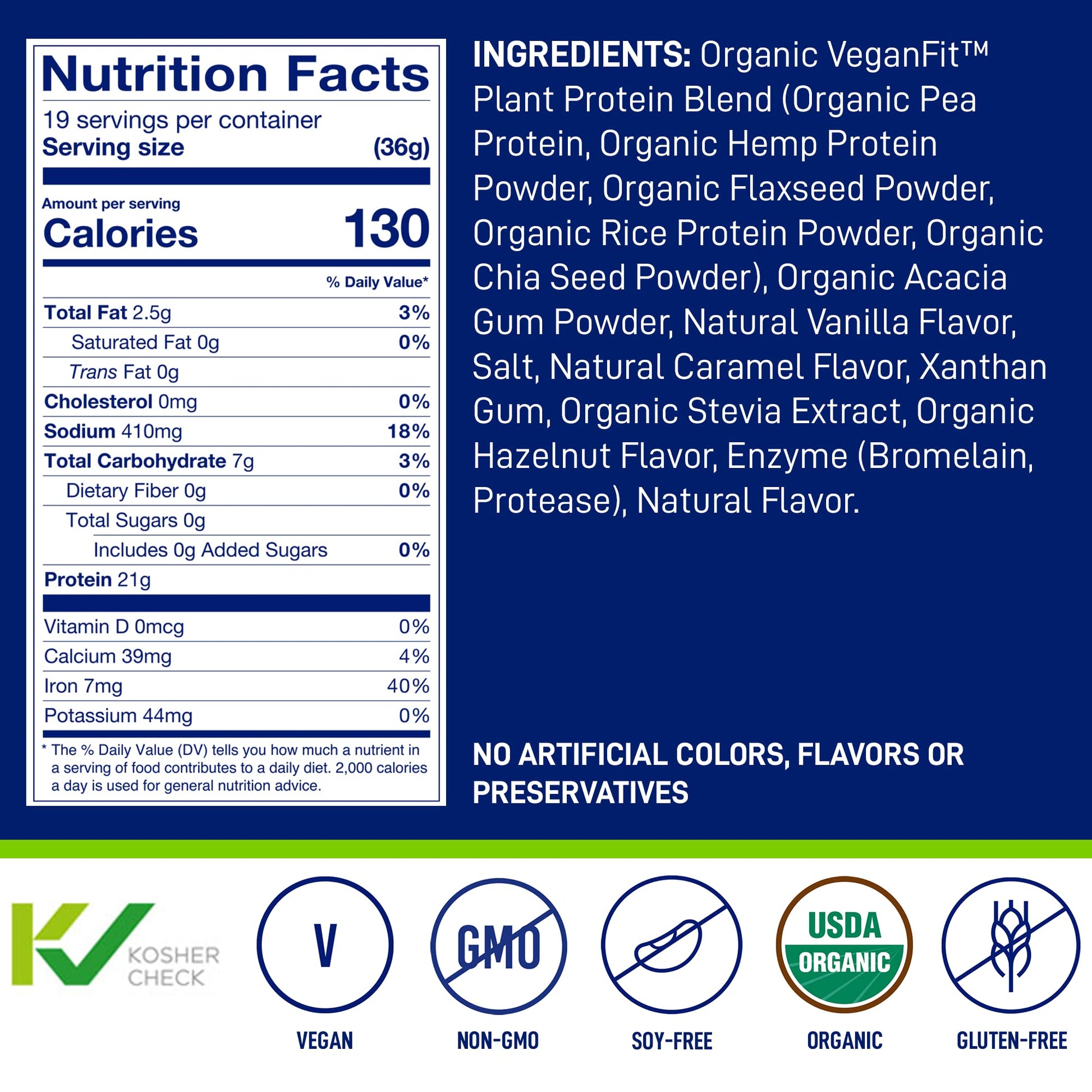 LeanFit Organic Plant-Based Protein, Natural Vanilla Flavor, 21g Vegan Protein, 19 Servings LeanFit