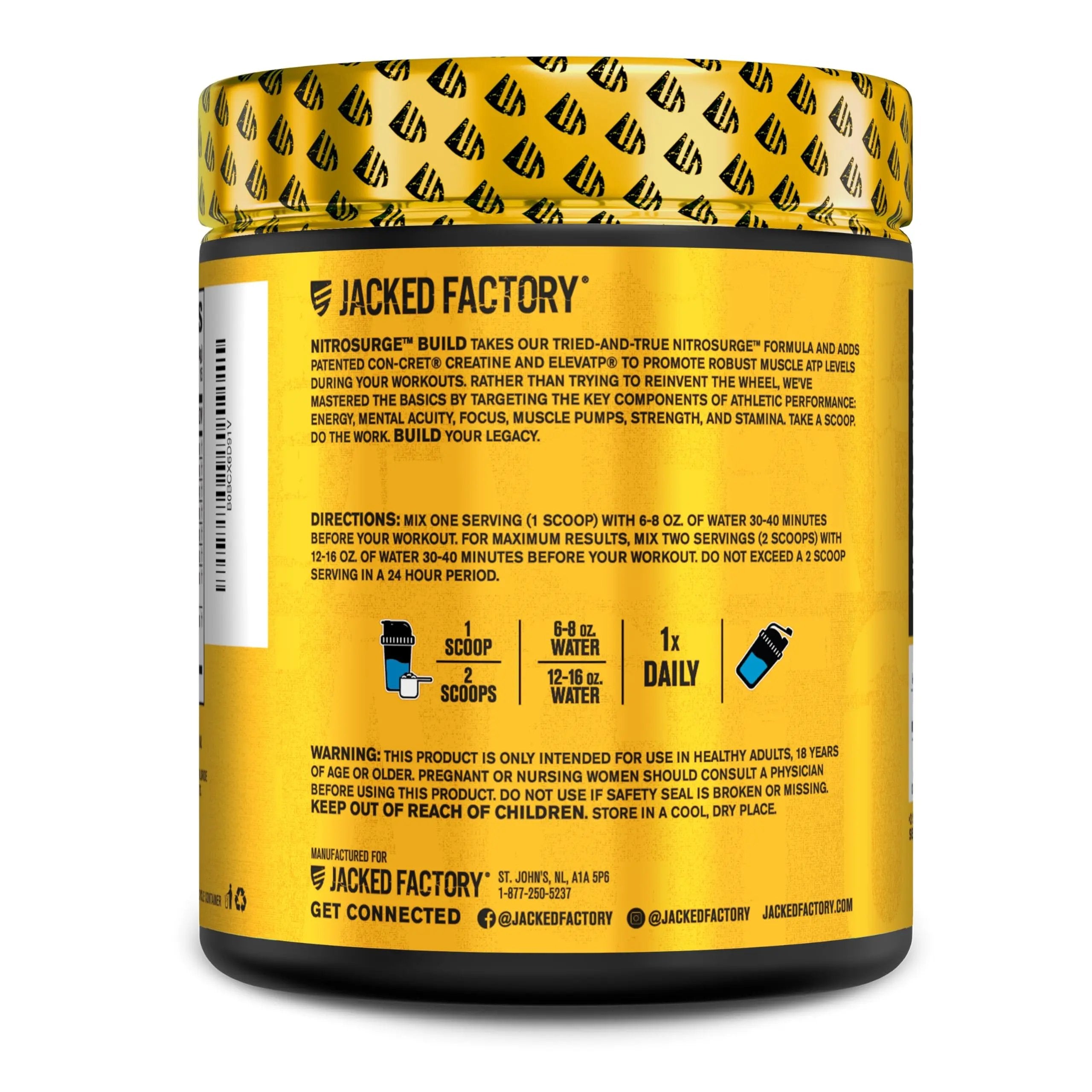 Jacked Factory Nitrosurge Build Pre Workout with Creatine for Muscle Building - Con Cret Jacked Factory