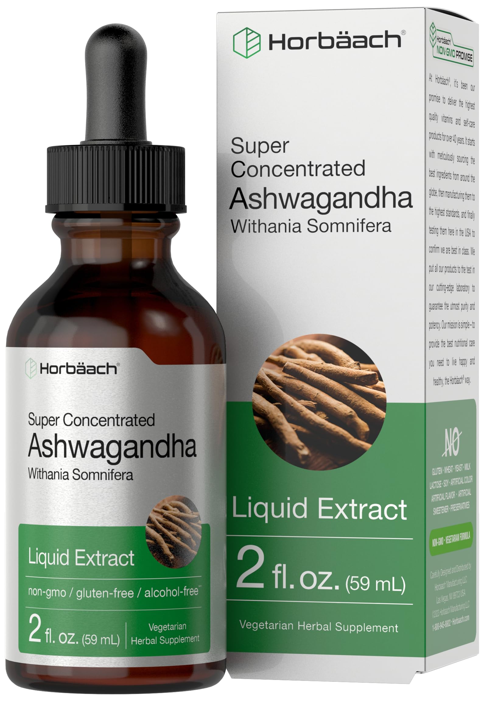 Ashwagandha Root Liquid Extract | 2 fl oz | Alcohol Free Tincture | Vegetarian, Non-GMO, Gluten Free Supplement | by Horbaach Horbäach