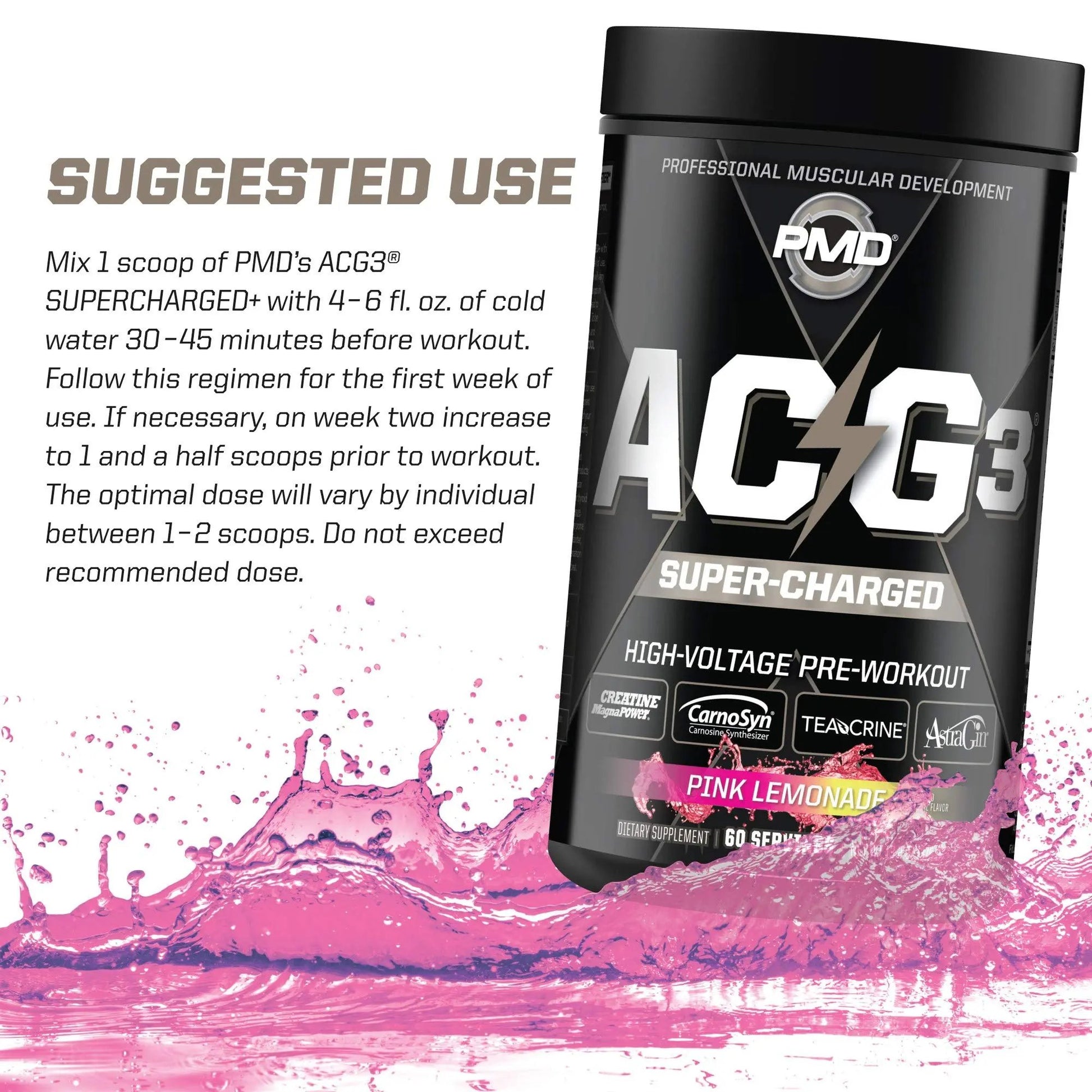 PMD Sports ACG3 Supercharged - Pre Workout - Powerful Strength, High Energy, Maximize Mental Focus, Endurance, Optimum Workout Performance For Men and Women - Flex On The Beach (60 Servings)