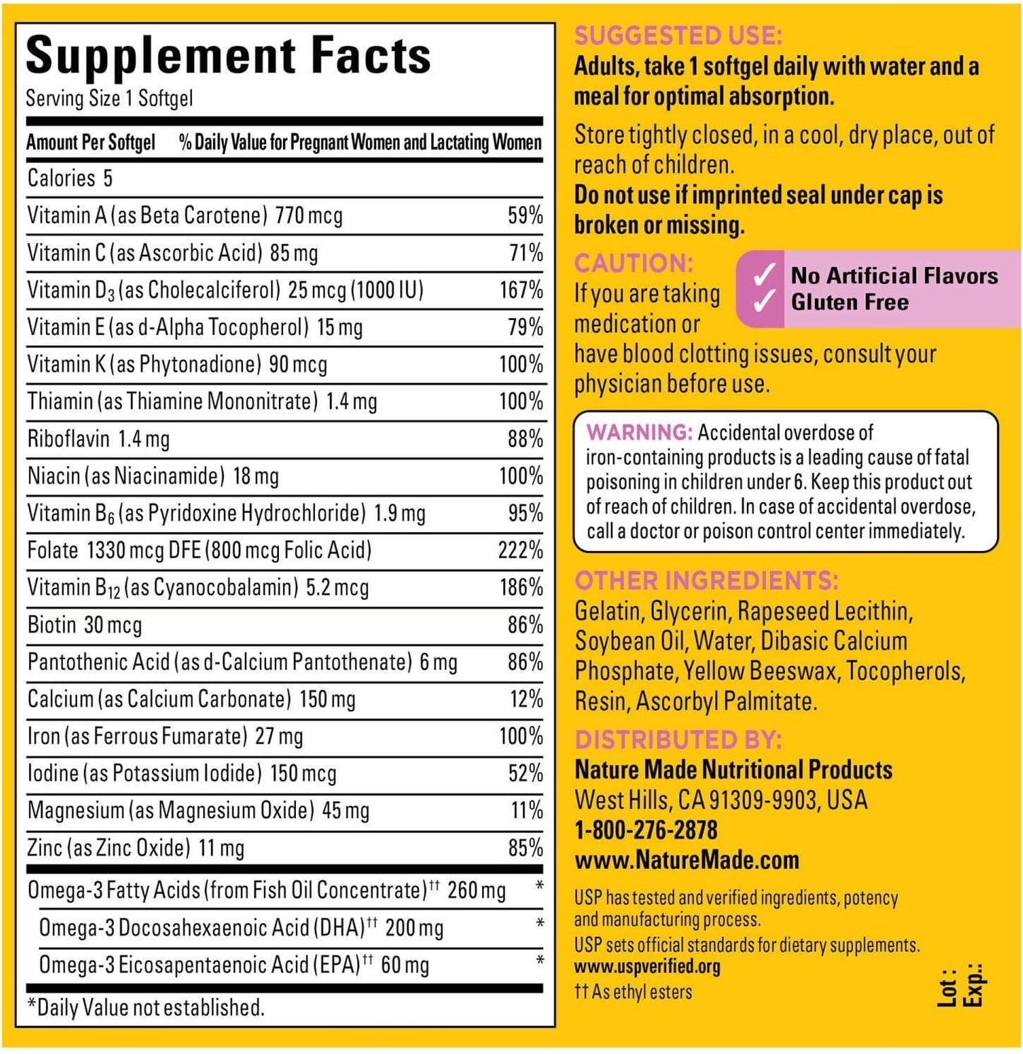 Nature Made Prenatal + DHA, 200mg Softgels (150 ct.) Vitamin and Mineral Supplement