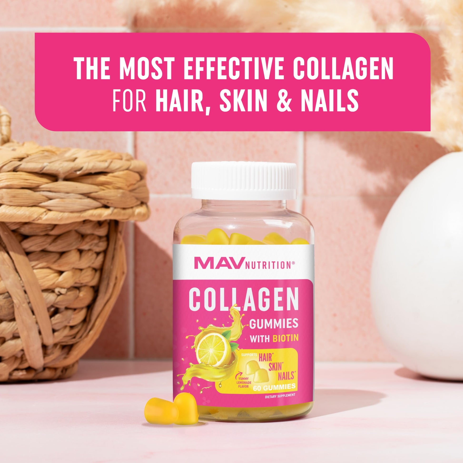 Collagen Gummies for Women | 200mg Hydrolyzed Collagen + 2500mcg Biotin, with Vitamin C, E & Zinc MAV NUTRITION