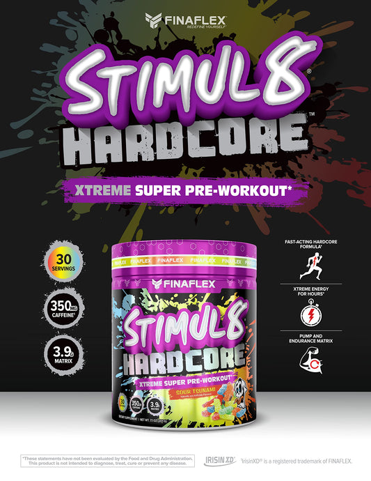 FINAFLEX STIMUL8 Hardcore, Grape Escape - Extreme Energy, Strength & Endurance for Men & Women - with Caffeine & L-Citrulline - 30 Servings