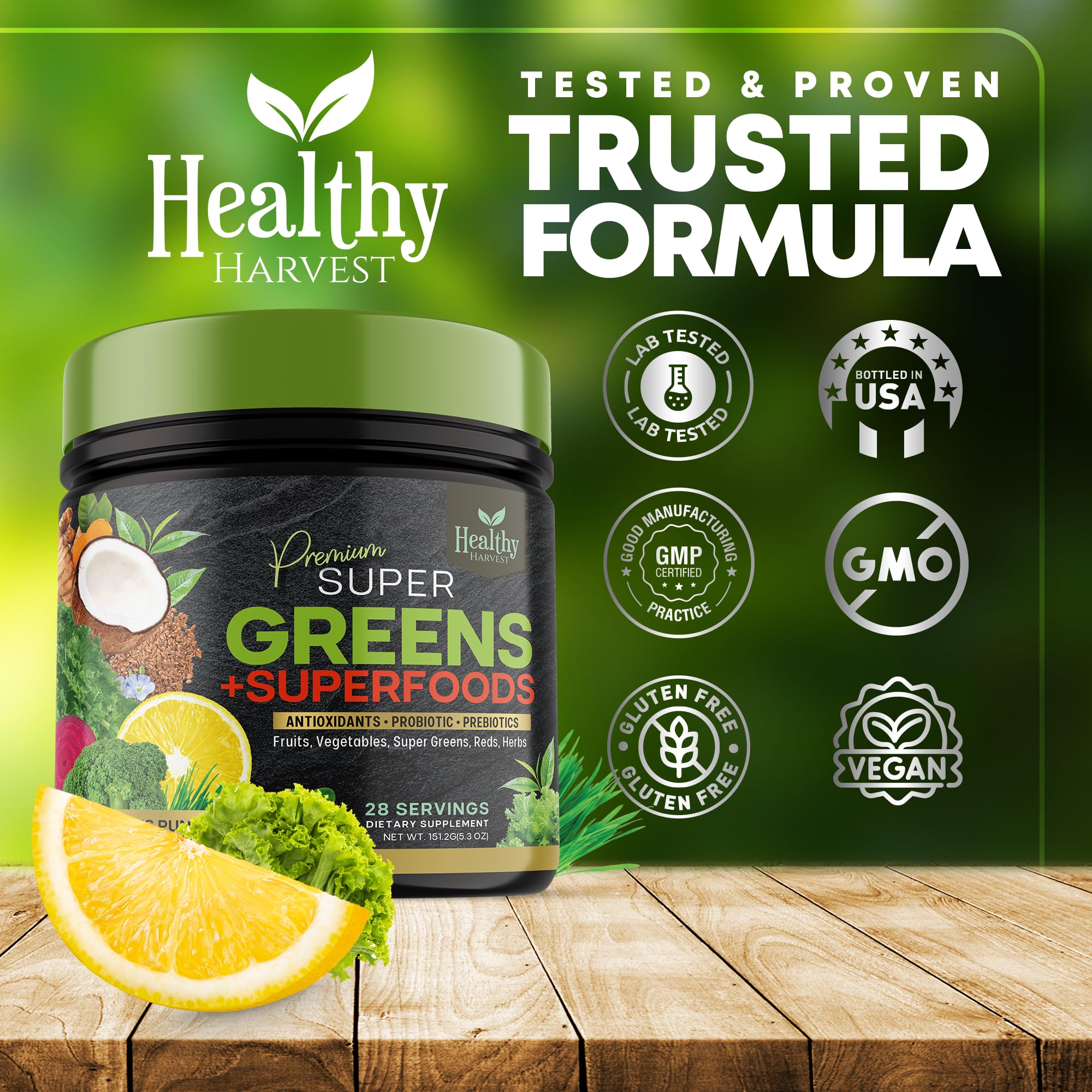 Greens Powder Superfood Supplement - Super Green Reds Smoothie Mix Blend with Spirulina Healthy Harvest Nutrition
