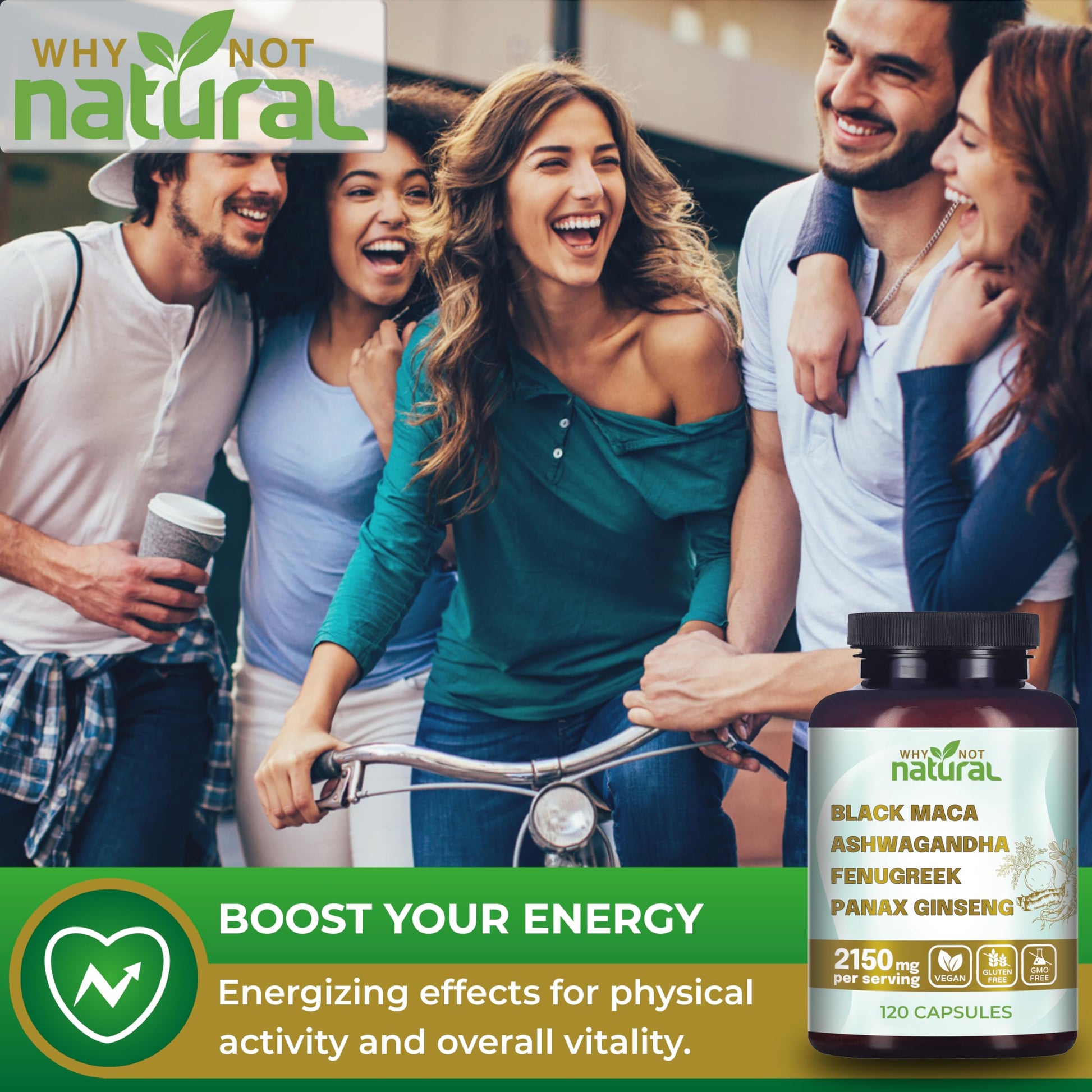 Why Not Natural 4-in-1 Organic Black Maca Root, Ashwagandha, Fenugreek, Panax Ginseng Capsules, Supplement for Men and Women (120 Count (Pack of 1) Why Not Natural