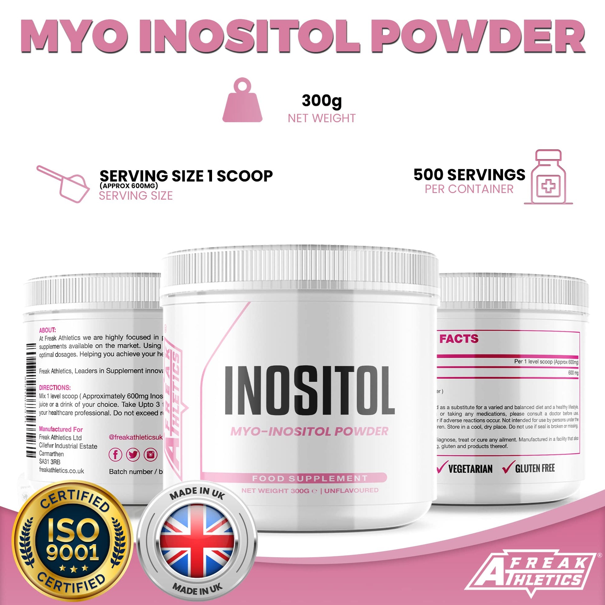 Inositol (Myo-Inositol) Powder 300g | Premium Myo Inositol Powder - Supports Women Freak Athletics