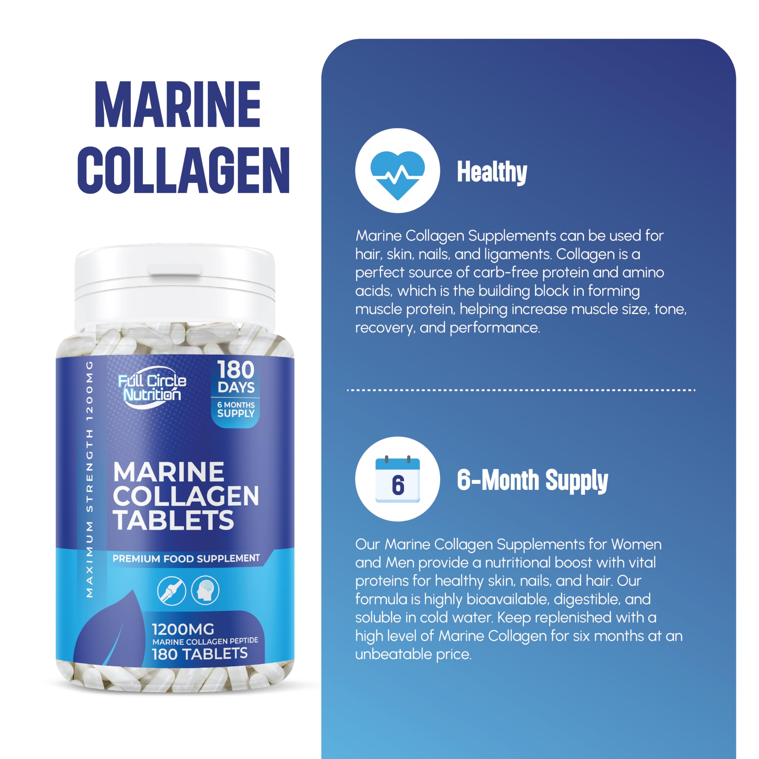 Marine Collagen Tablets 1200MG - 2400MG - 180 Days Supply Generic