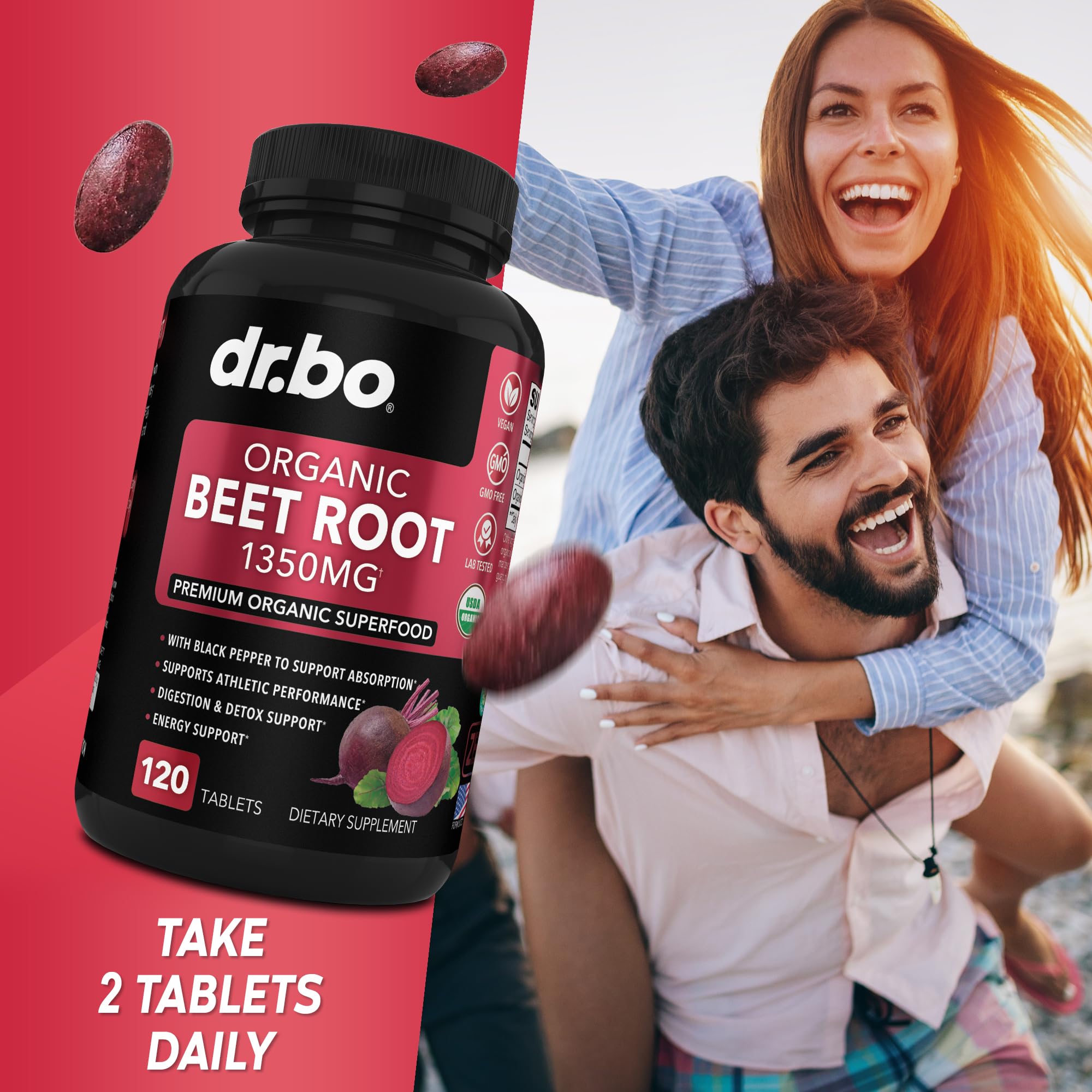 Organic Beet Root Capsules Supplements - 1350mg Beetroot Powder Extract Pills, Organic DR. BO