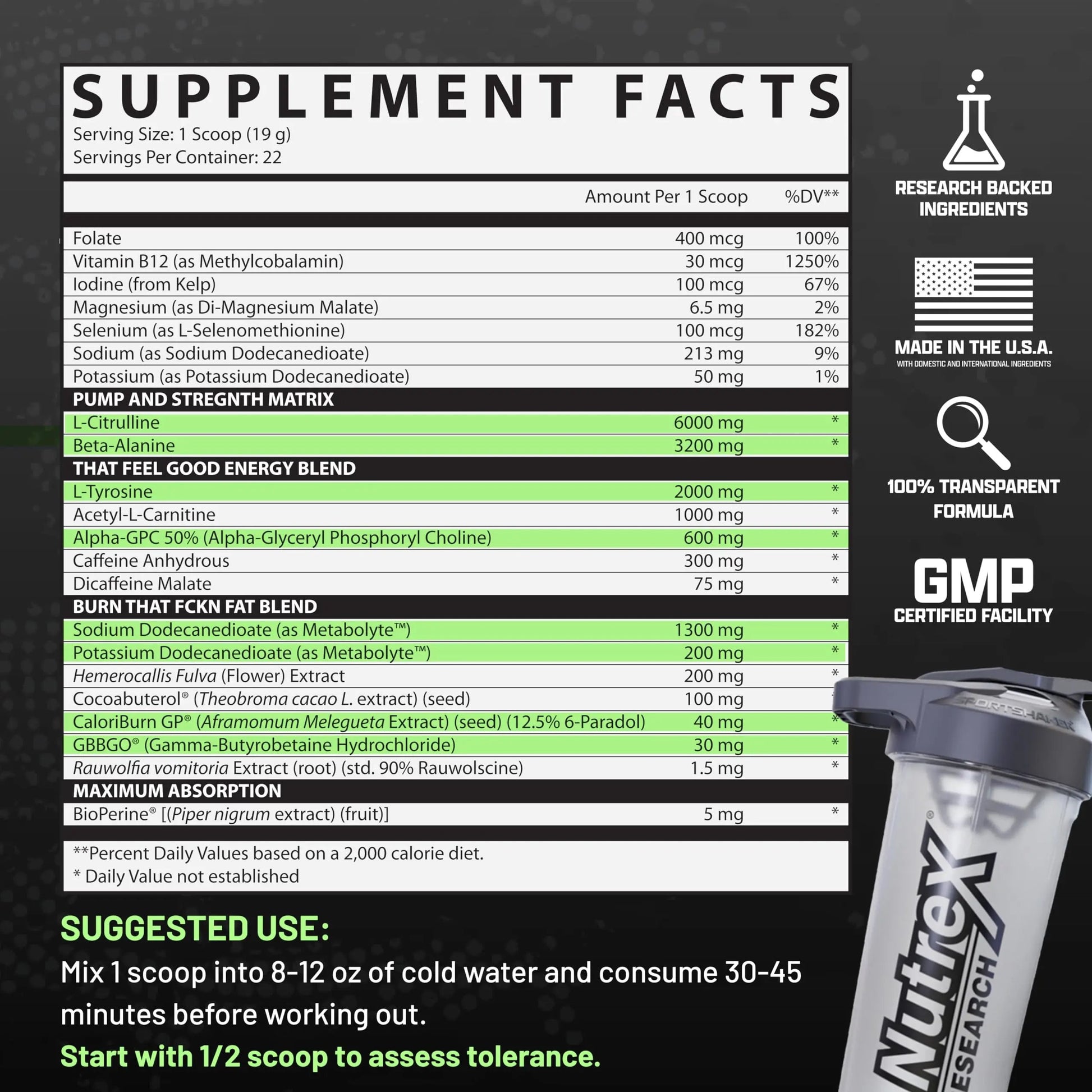 Nutrex Research Outlift Burn Thermogenic Pre Workout Powder, 2 in 1 Performance Nutrex Research