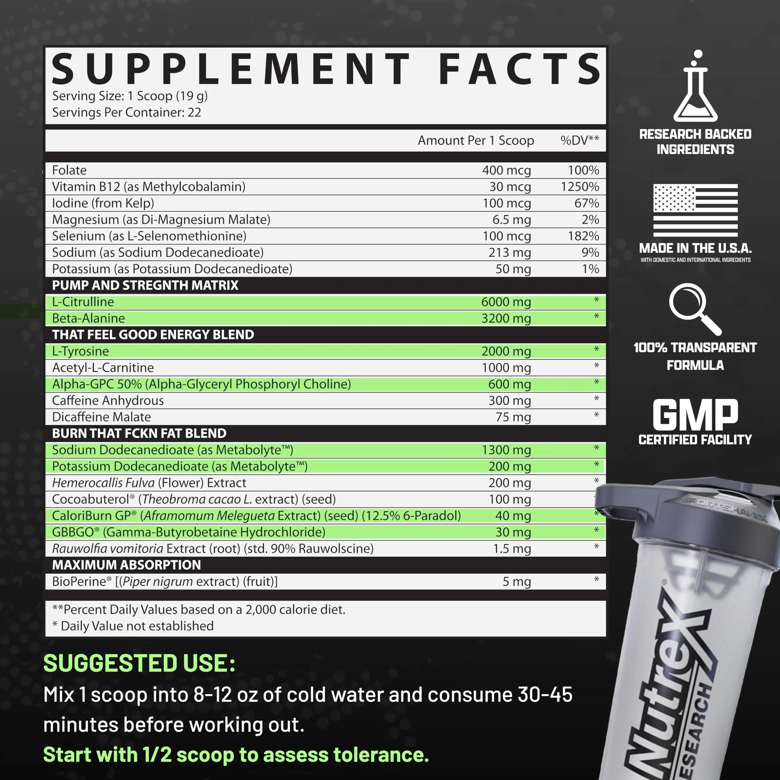 Nutrex Research Outlift Burn Thermogenic Pre Workout Powder, 2 in 1 Performance Nutrex Research