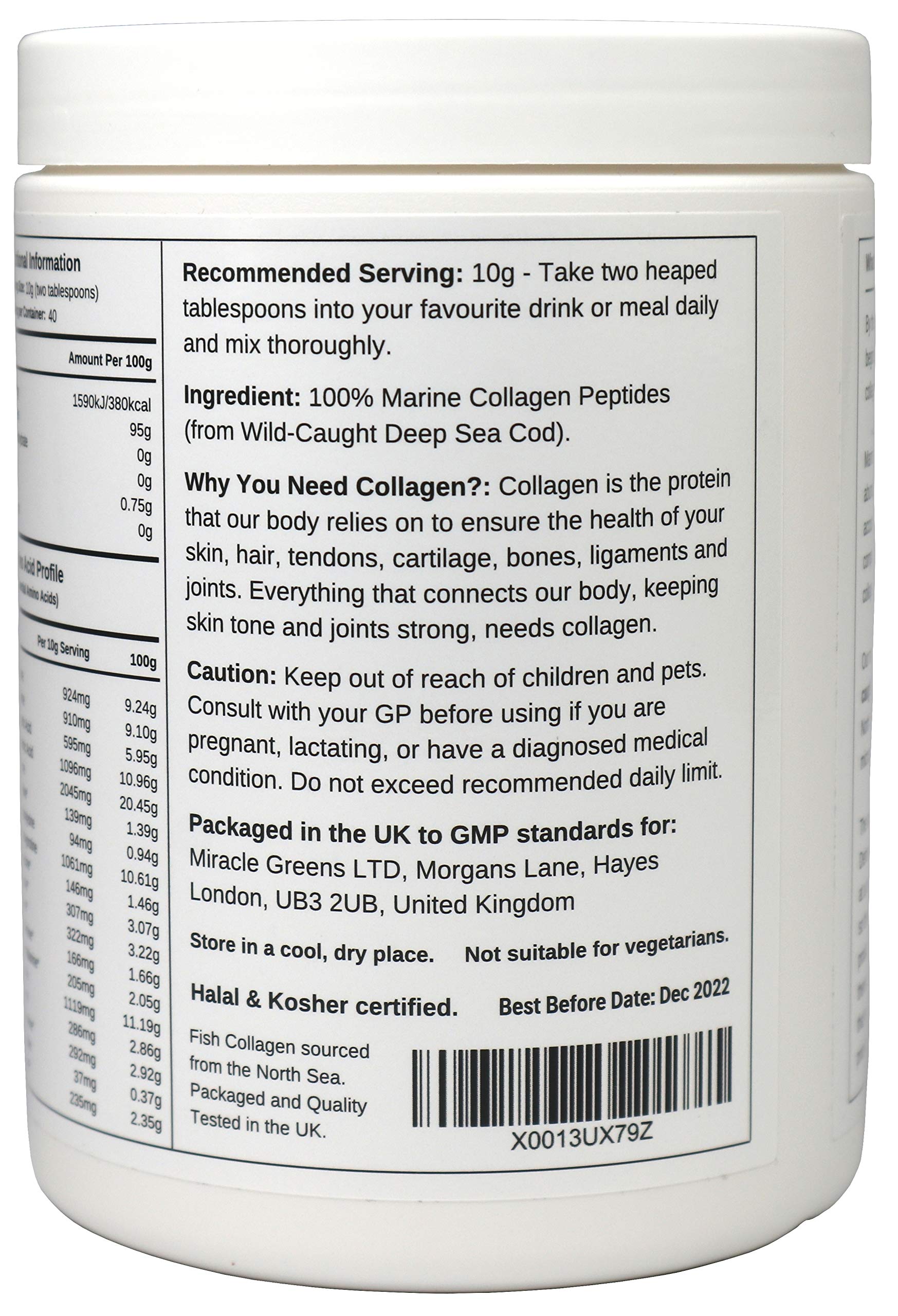 Marine Collagen Peptides (400g) | Hydrolysed from Wild Caught North SEA Cod Miracle Greens