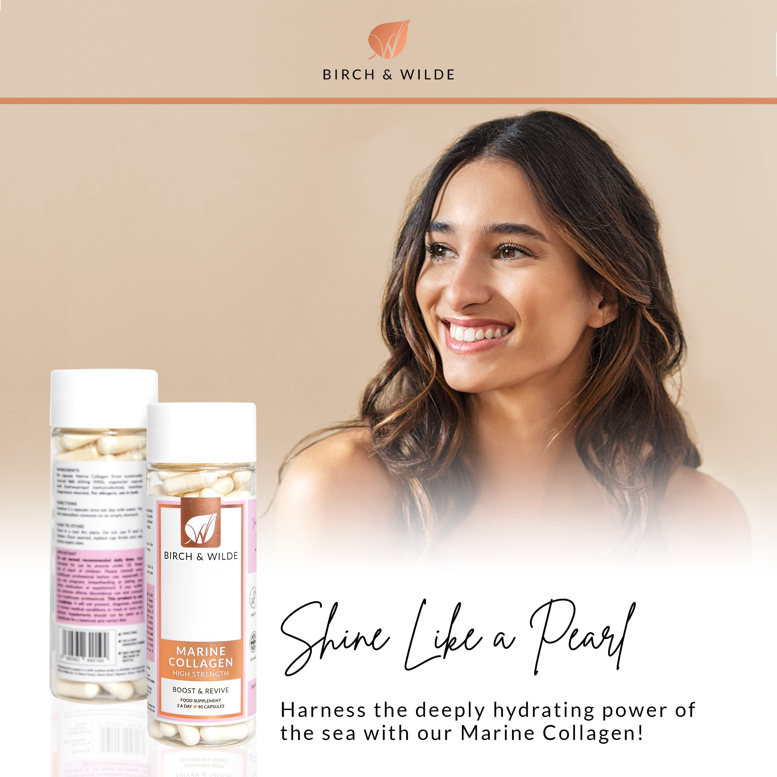 Marine Collagen Peptides Capsules - Hydrolyzed Collagen Supplements for Women & Men BIRCH & WILDE