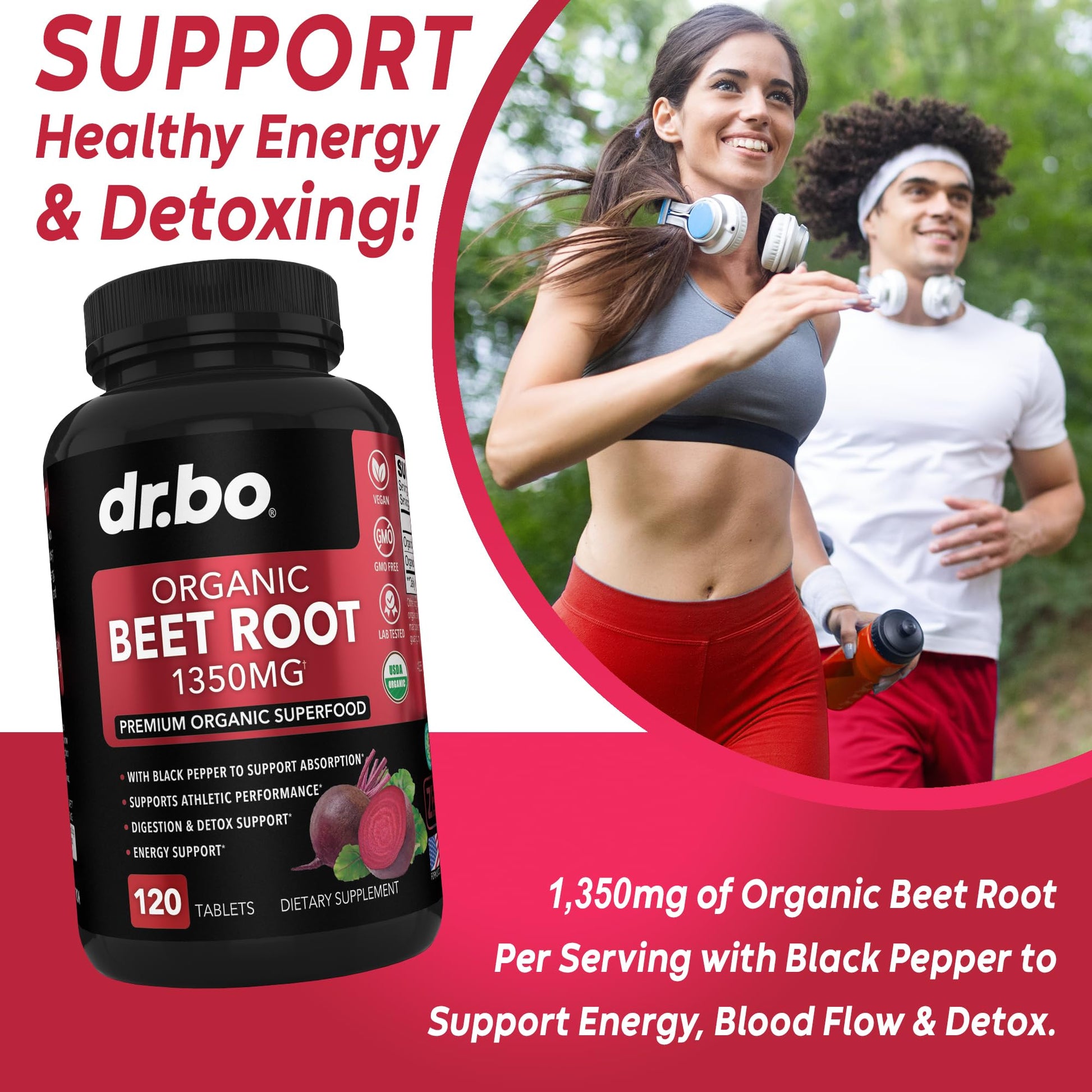 Organic Beet Root Capsules Supplements - 1350mg Beetroot Powder Extract Pills, Organic DR. BO