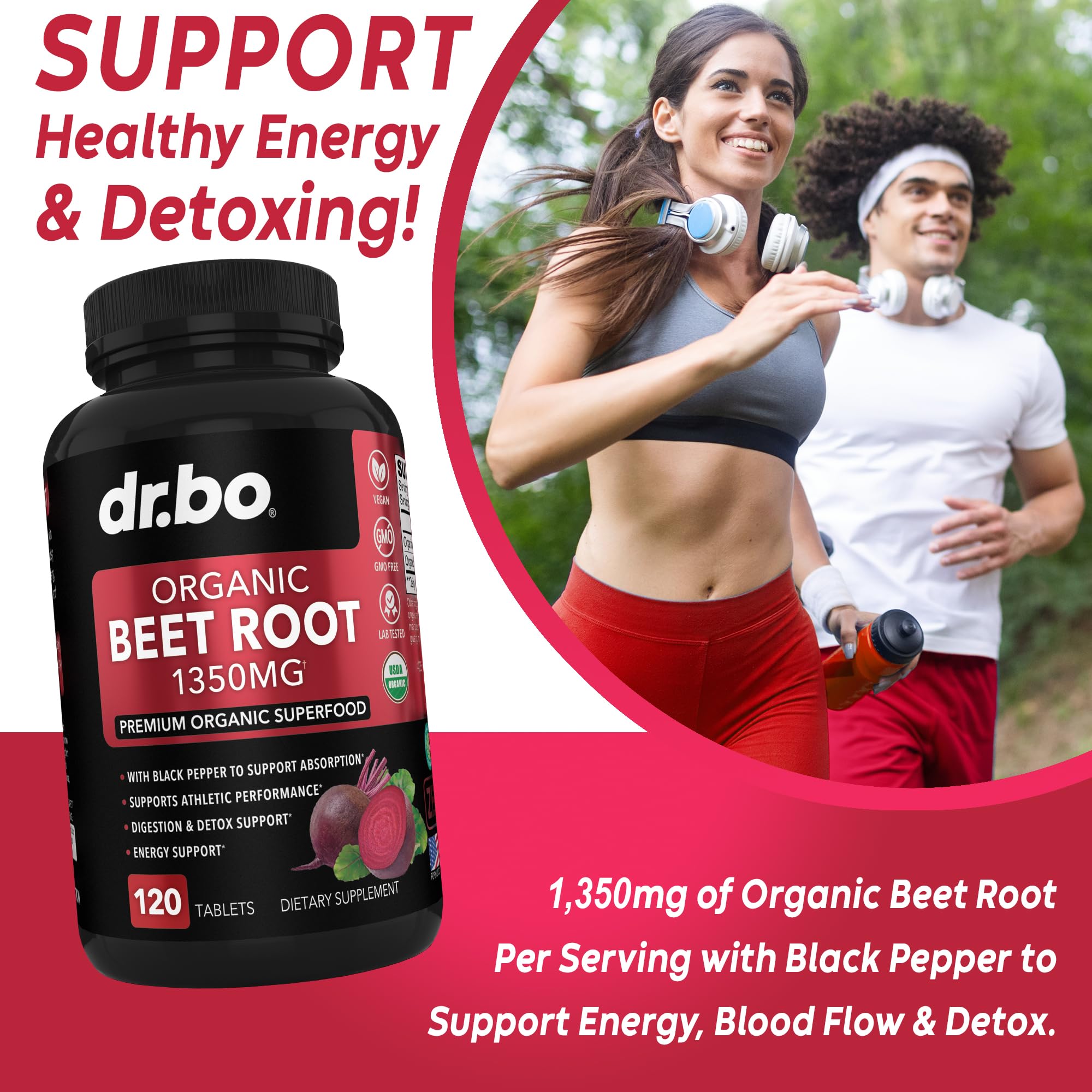Organic Beet Root Capsules Supplements - 1350mg Beetroot Powder Extract Pills, Organic DR. BO