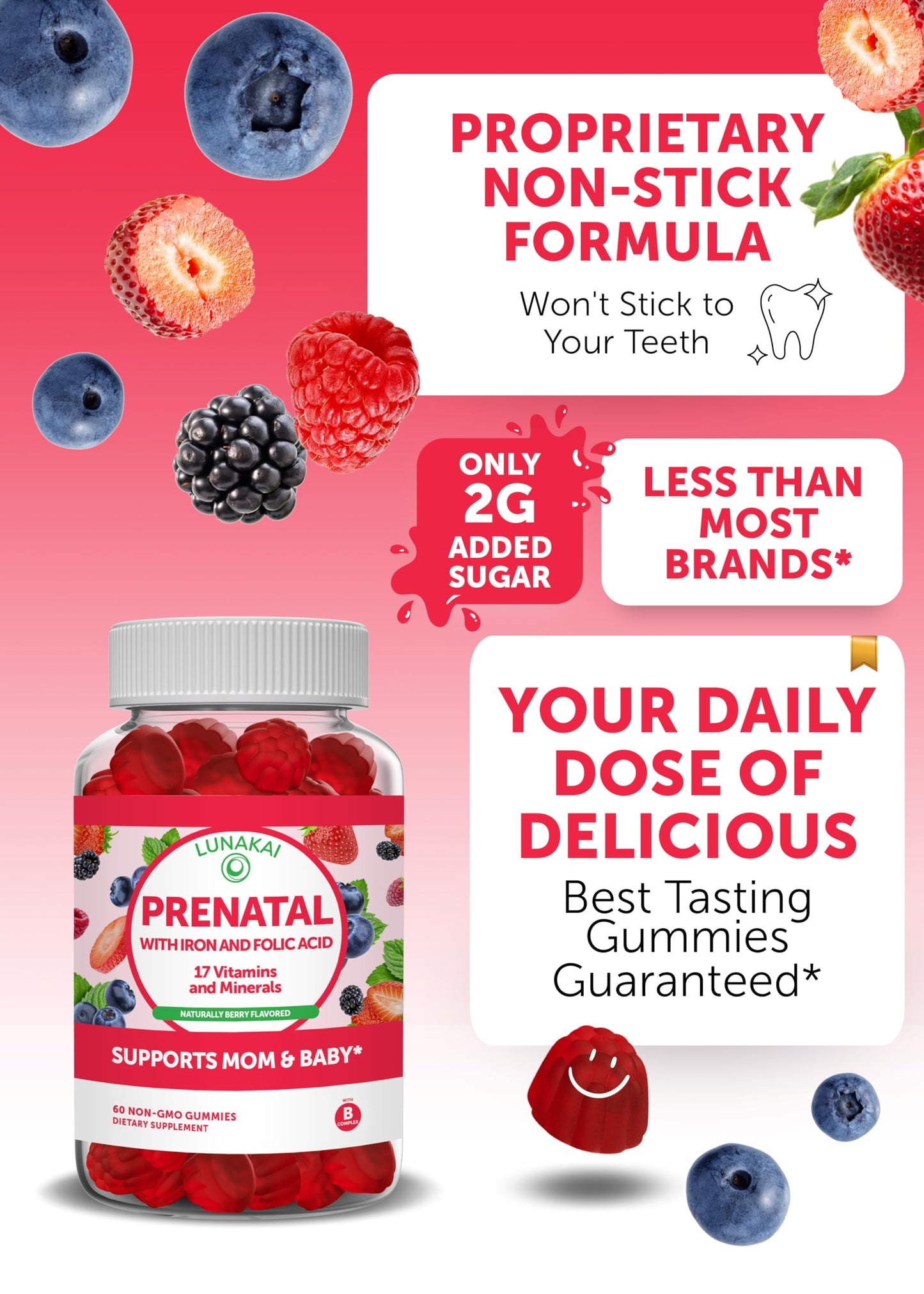 Prenatal Vitamins with Iron & Folic Acid - Proprietary Formula Pregnancy Multivitamin Gummies