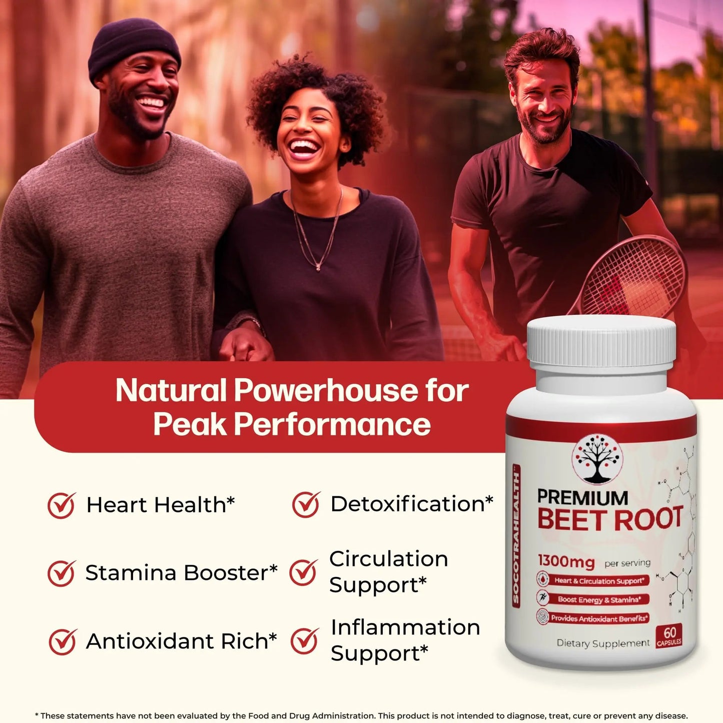 Socotra Health Beet Root Capsules - Made with Premium Organic Beetroot Powder for Heart Health, Circulation, Energy and Stamina Support - Non-GMO, Gluten-Free - 60 Vegan Capsules