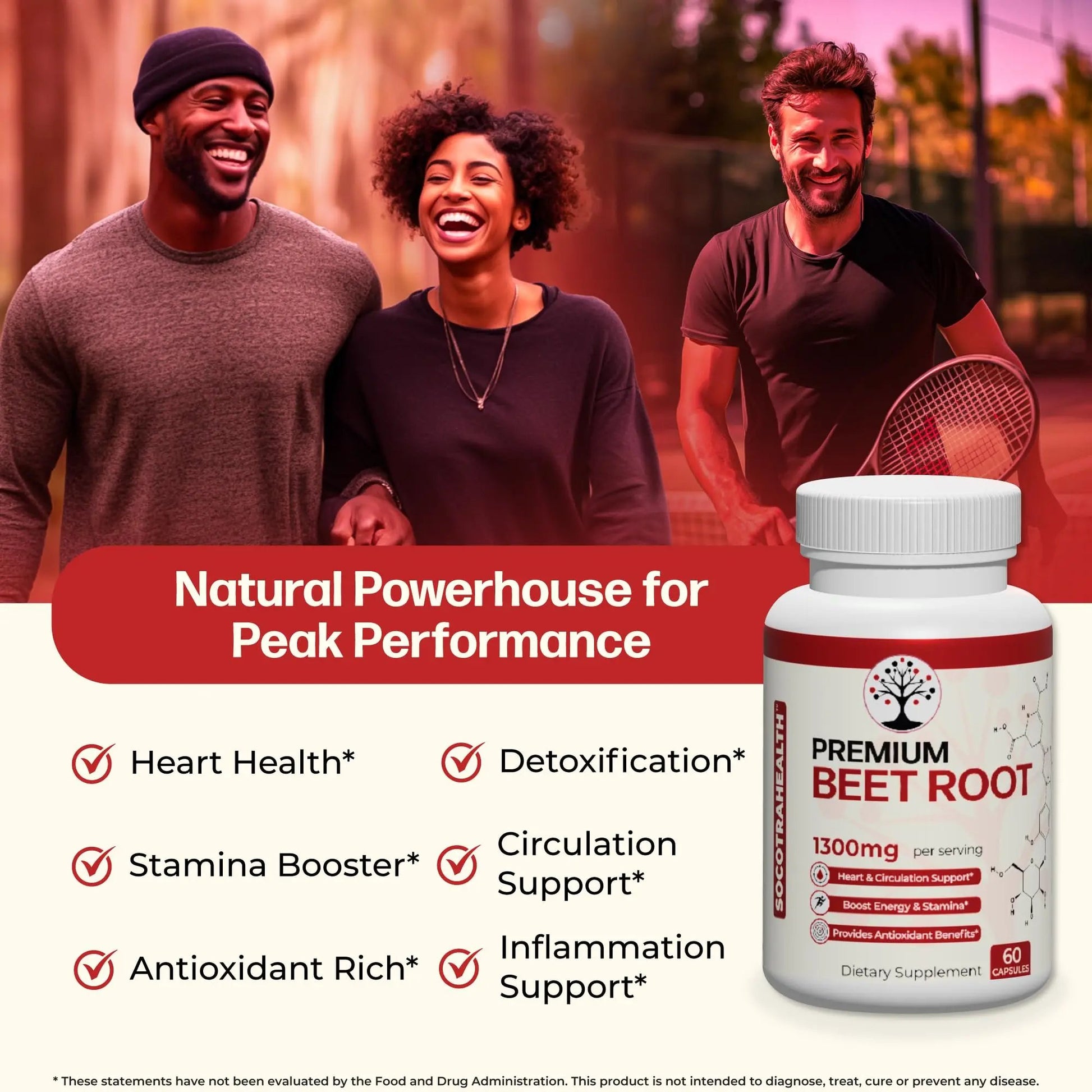 Socotra Health Beet Root Capsules - Made with Premium Organic Beetroot Powder for Heart Health, Circulation, Energy and Stamina Support - Non-GMO, Gluten-Free - 60 Vegan Capsules