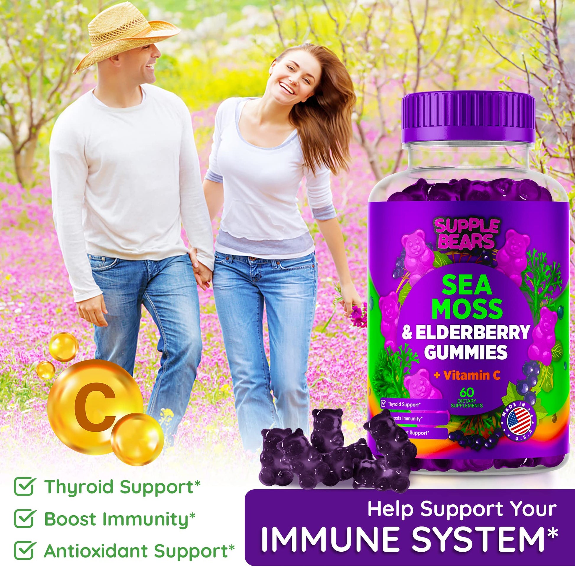 Supplebears Sea Moss Gummies & Elderberry - Vitamin C + Zinc – Extra Strength Immune Supplebears