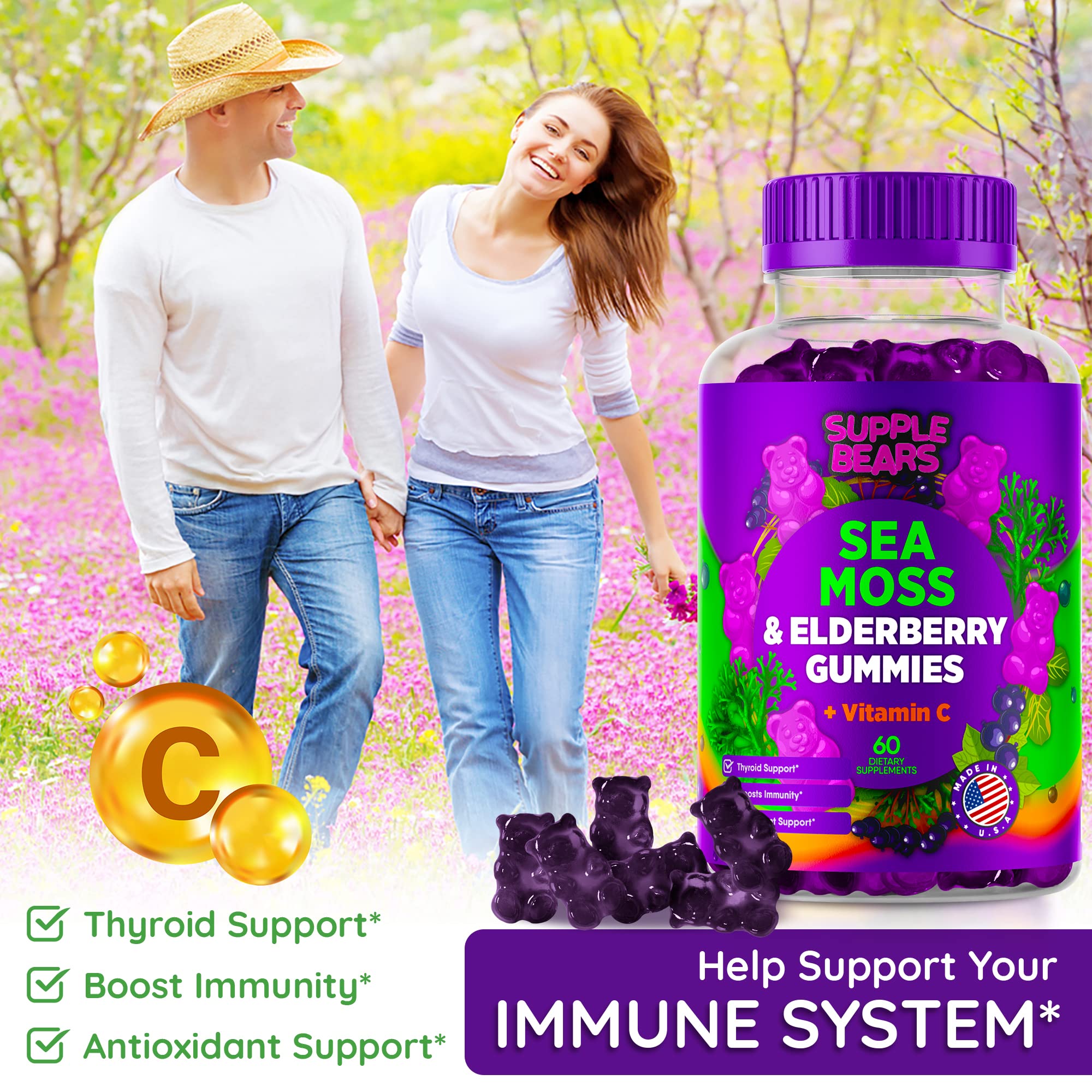 Supplebears Sea Moss Gummies & Elderberry - Vitamin C + Zinc – Extra Strength Immune Supplebears