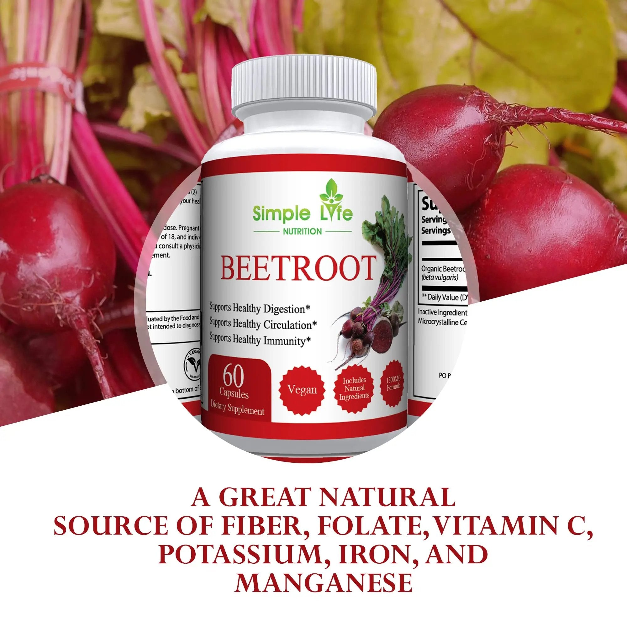 Simple Life Nutrition Organic Beet Root Powder Capsules - Nitric Oxide Booster for Men Simple Life Nutrition