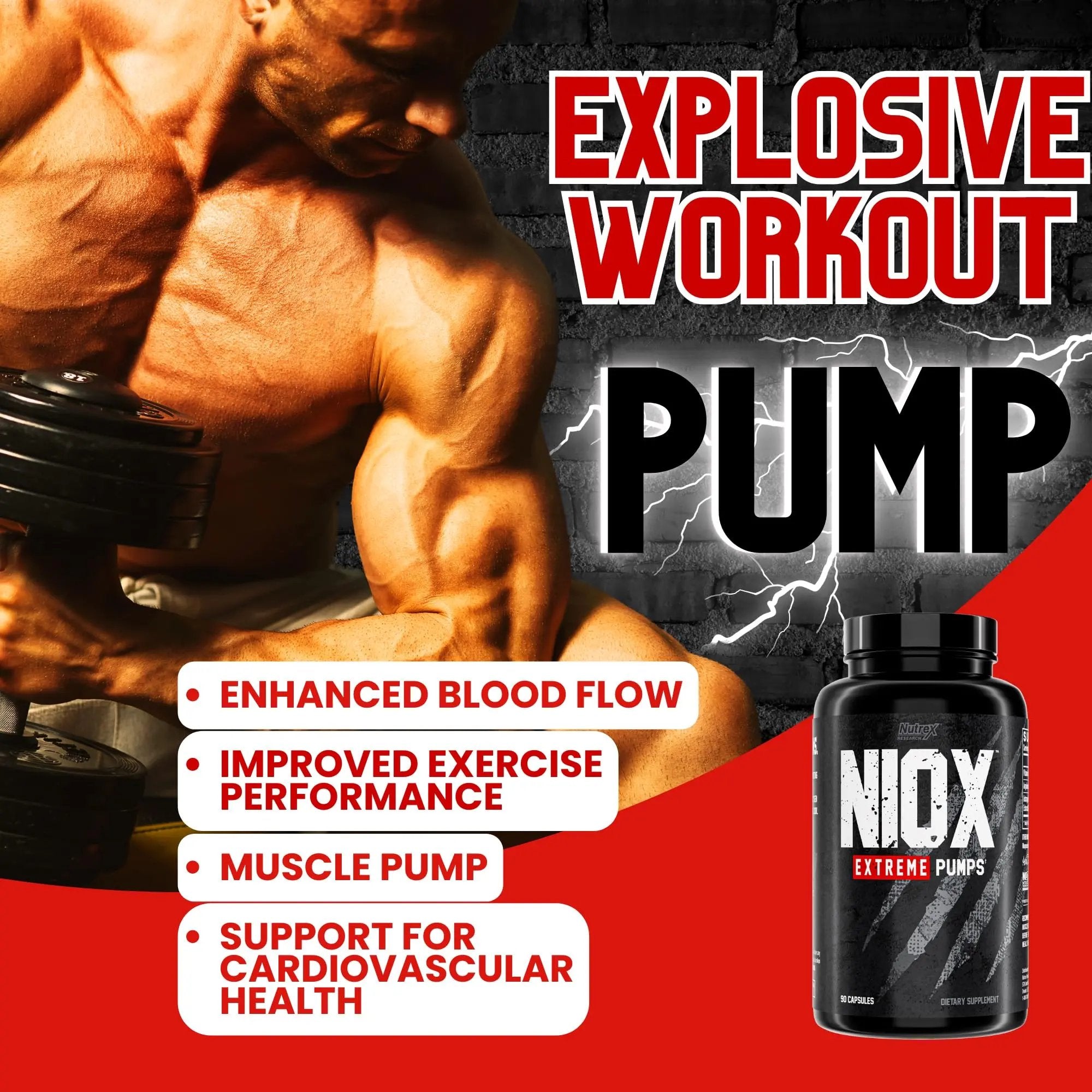 Nutrex Research NIOX Extreme Pumps - 180-Count Pre-Workout Pump Supplement with Arginine Nitrate, Vitamin C, AstraGin for Muscle Pump, Vascularity, Endurance, NO3-T