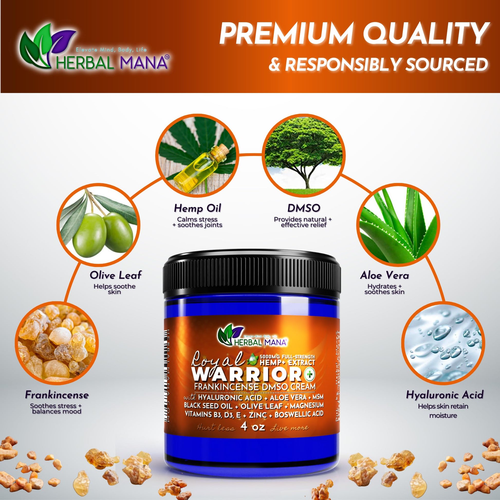 Herbal Mana Royal Warrior with 5000mg Hemp Lotion - 99.9% Pure DMSO Cream Herbal Mana