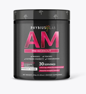 PHYBIUS Lab AM Pre-Workout (Sour Watermelon) Focus, Strength, Powder, 30 Servings