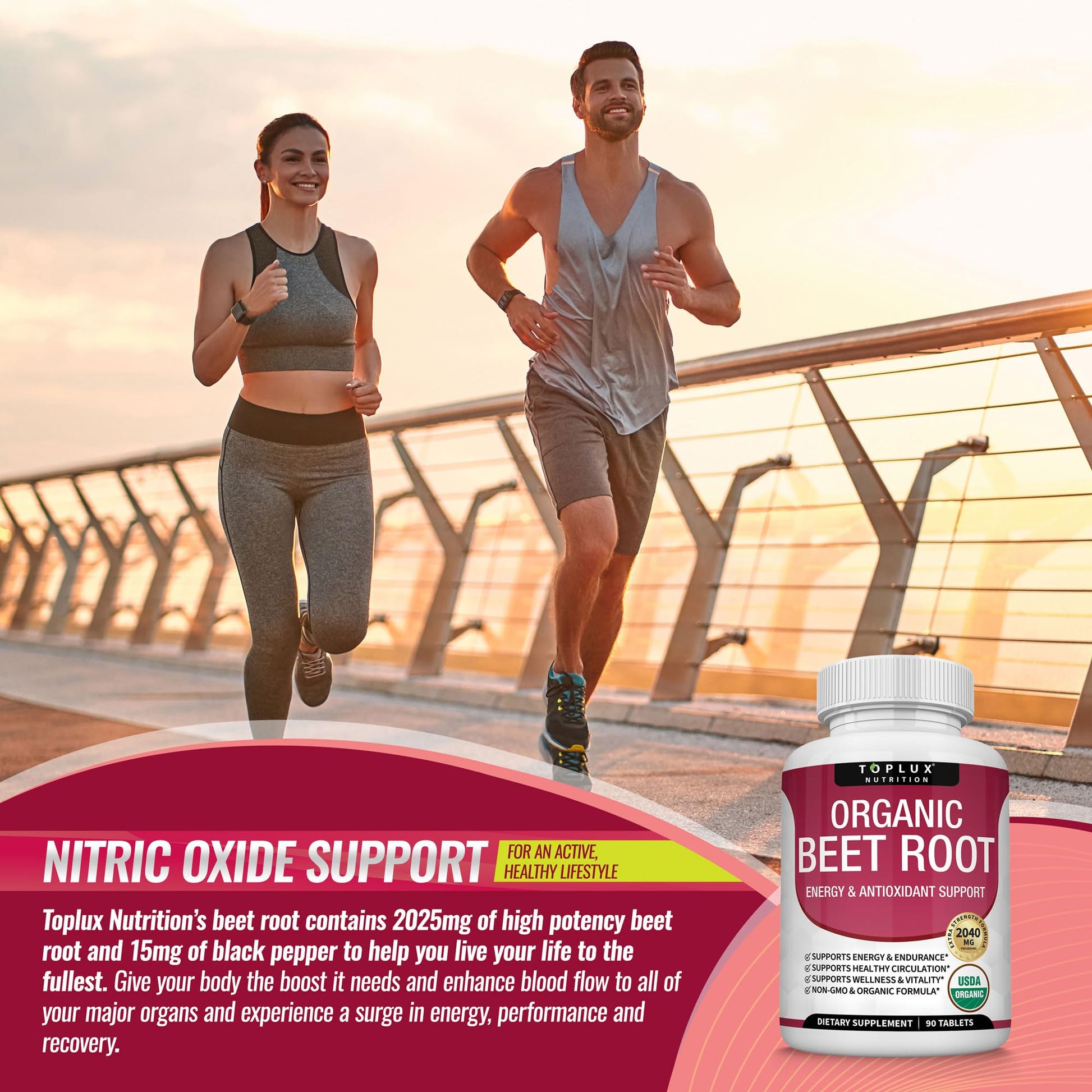 Organic Beet Root Powder Tablets - 2040mg Natural Nitric Oxide Beets to Support, Energy Toplux