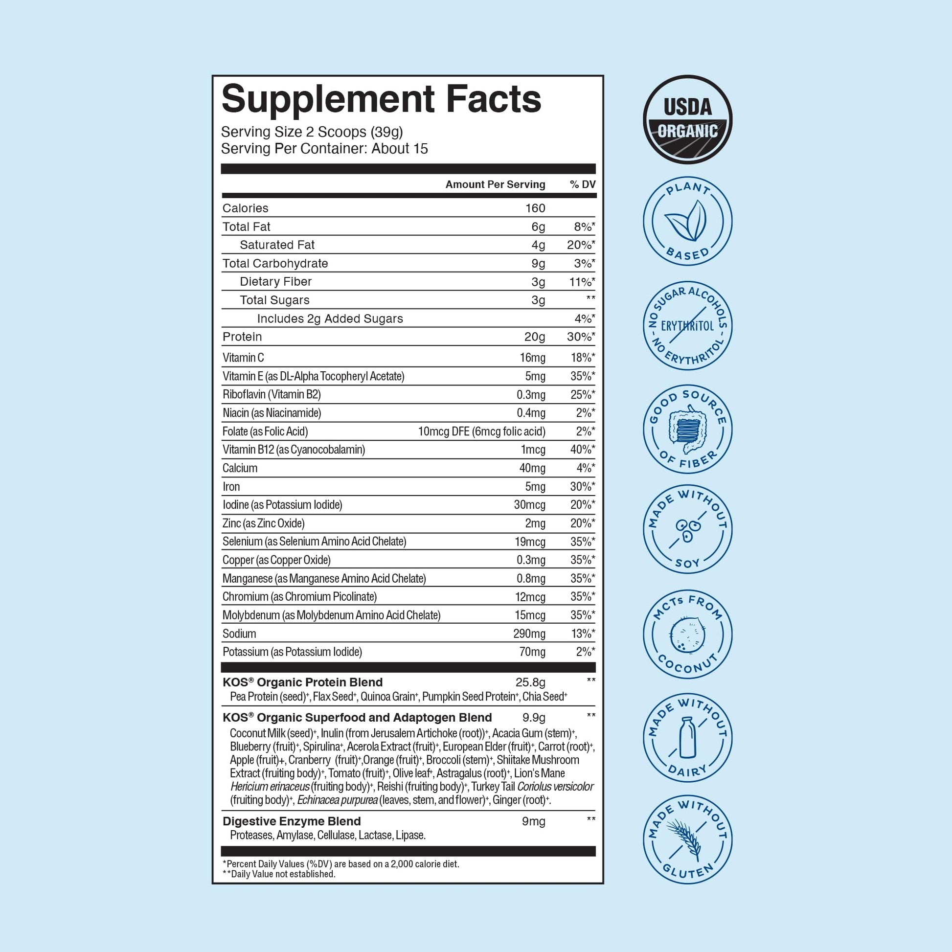 KOS Plant Based Protein Powder, Blueberry Muffin - Organic Pea Protein Superfood KOS