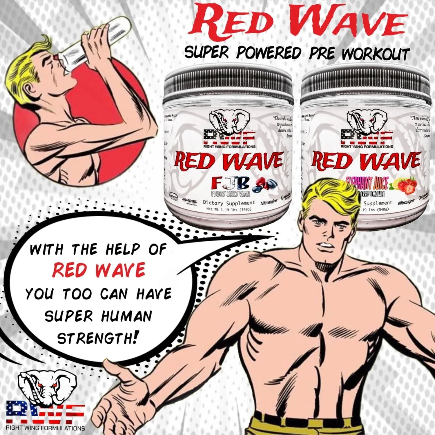 Red Wave Pre Workout Powder With Creatine, Perfect For Men And Women, American Made Nootropic Energy Drink, Stim, Pump, Strength, Citrulline, Beet Root, 300mg Caffeine, 540 Grams (Elephant Juice)