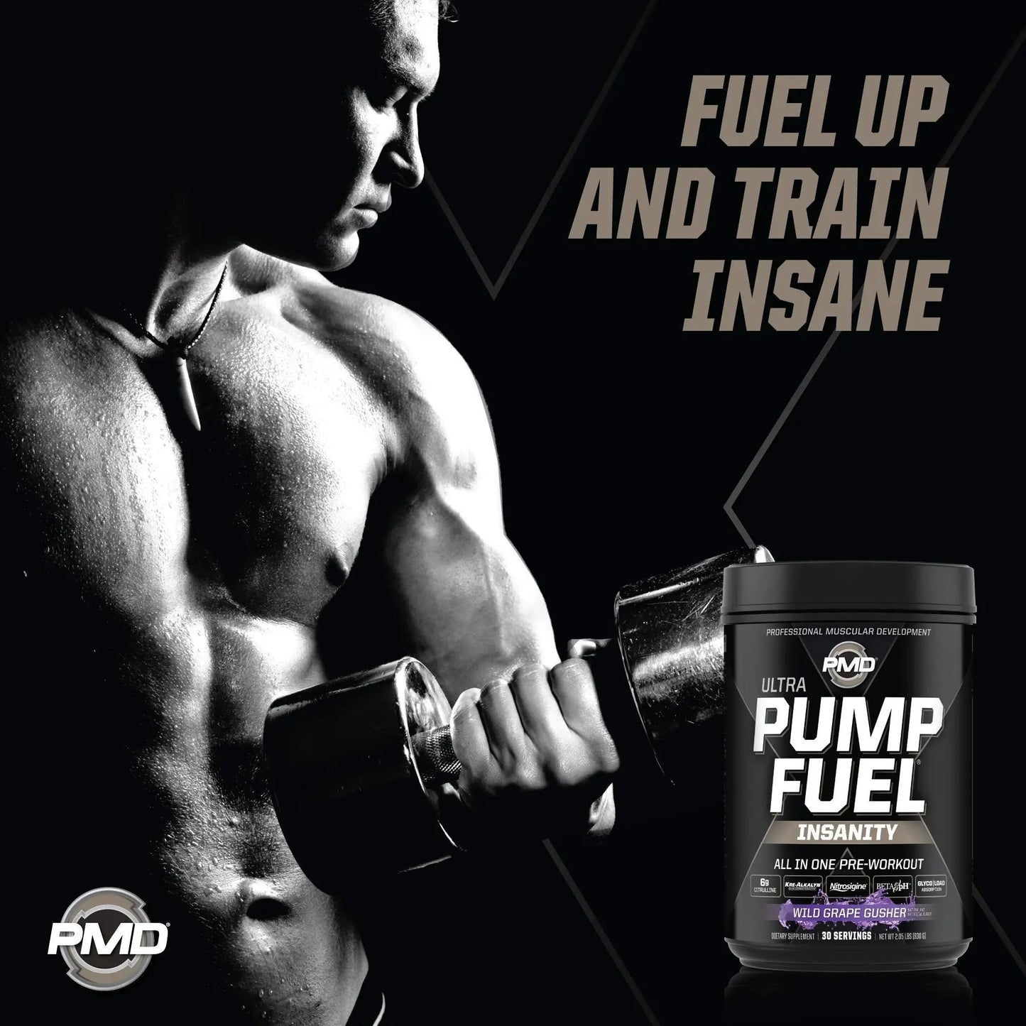 PMD Sports Ultra Pump Fuel Insanity - Pre Workout - Grape Gusher (30 Servings) Sports Omega Cuts Elite Thermogenic Fat Burner (90 Softgels)