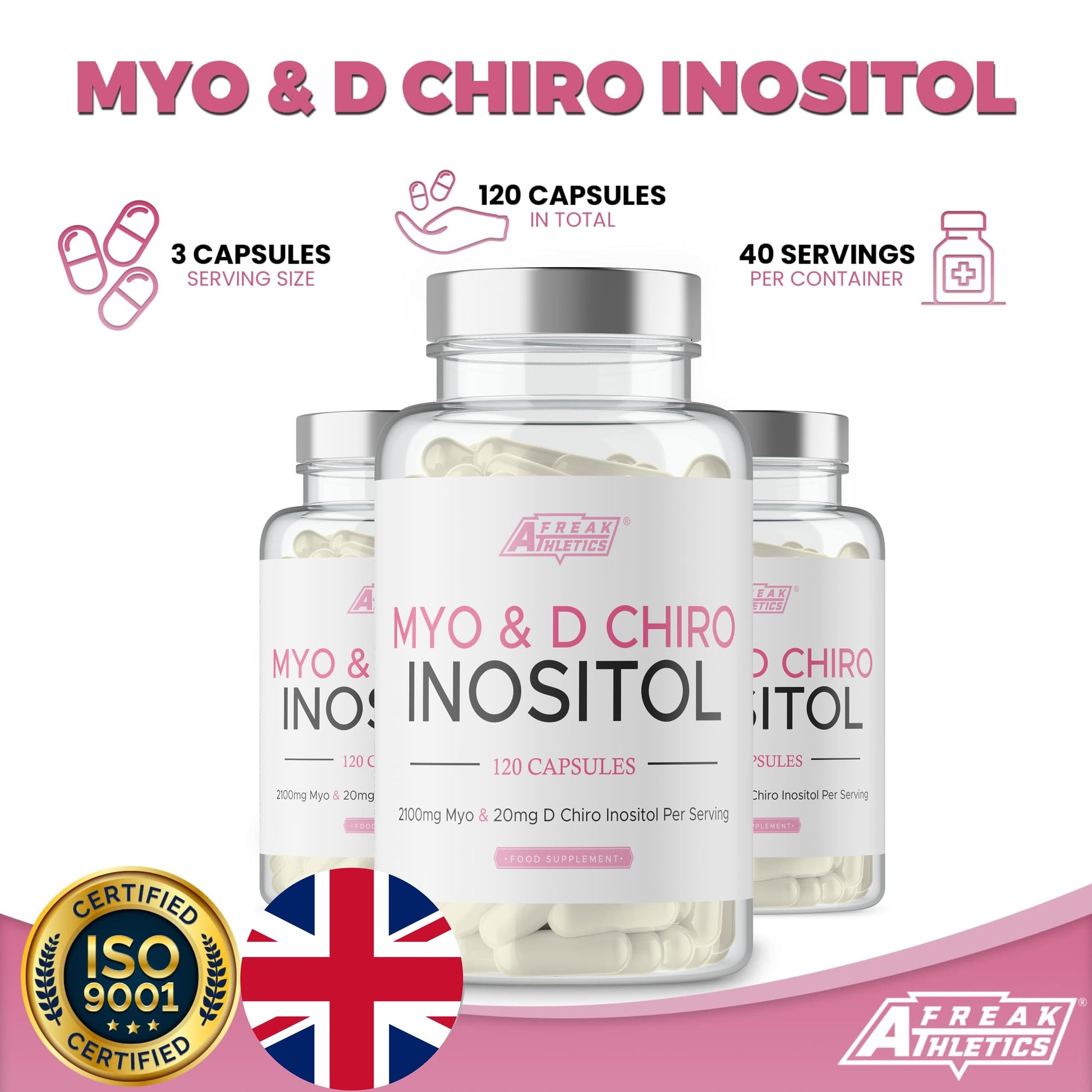 Myo-Inositol & D Chiro Inositol - Supports Women with PCOS -120 Capsules - Promotes Freak Athletics