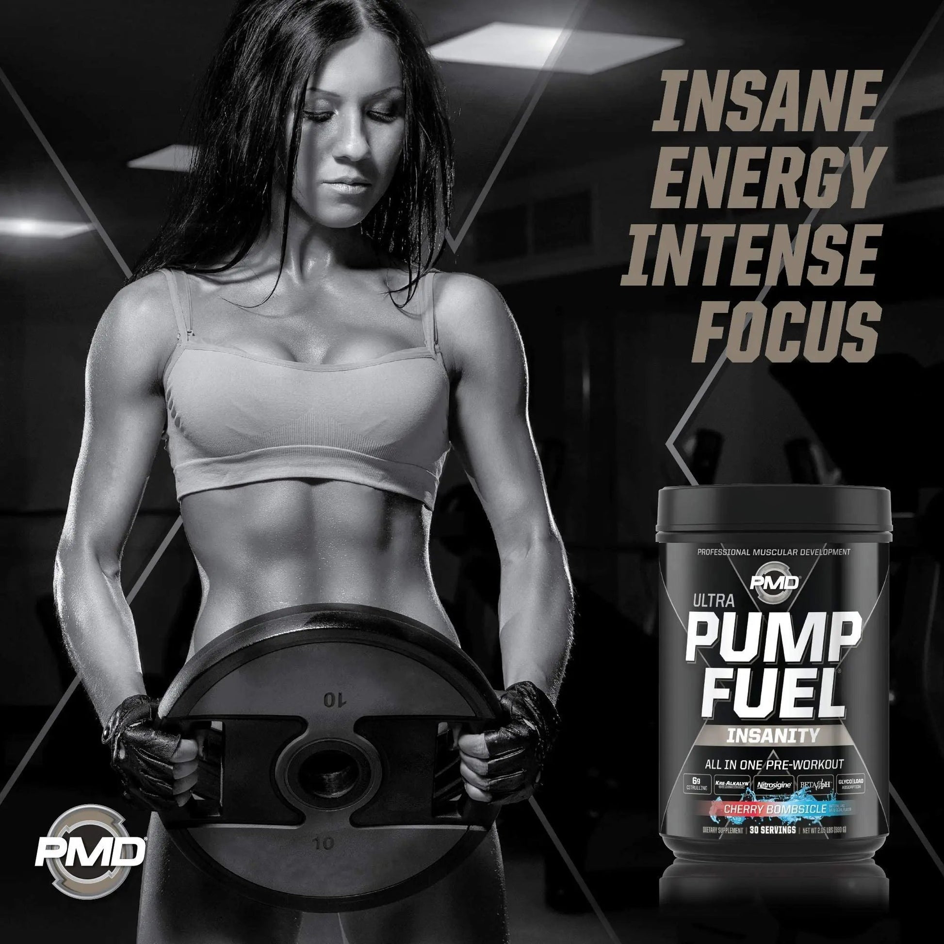 PMD Sports Ultra Pump Fuel Insanity - Pre Workout – Cherry Bombsicle (30 Servings) Sports CG5 Premium Creatine and L-Glutamine Powder (60 Servings)