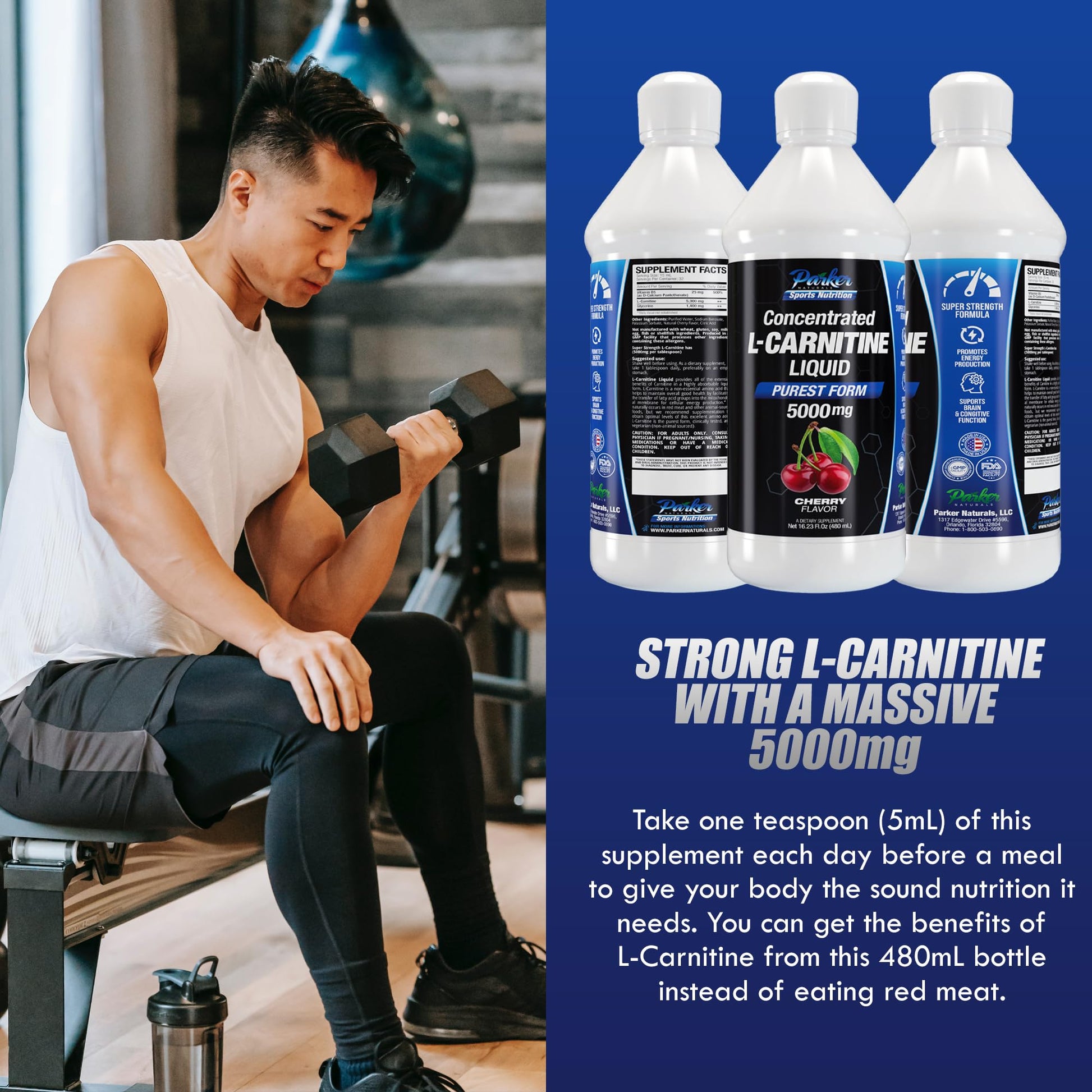 Parker Naturals L-Carnitine 5000 Mg Premium Dietary Supplement Liquid - 16 Oz All Natural Parker Naturals