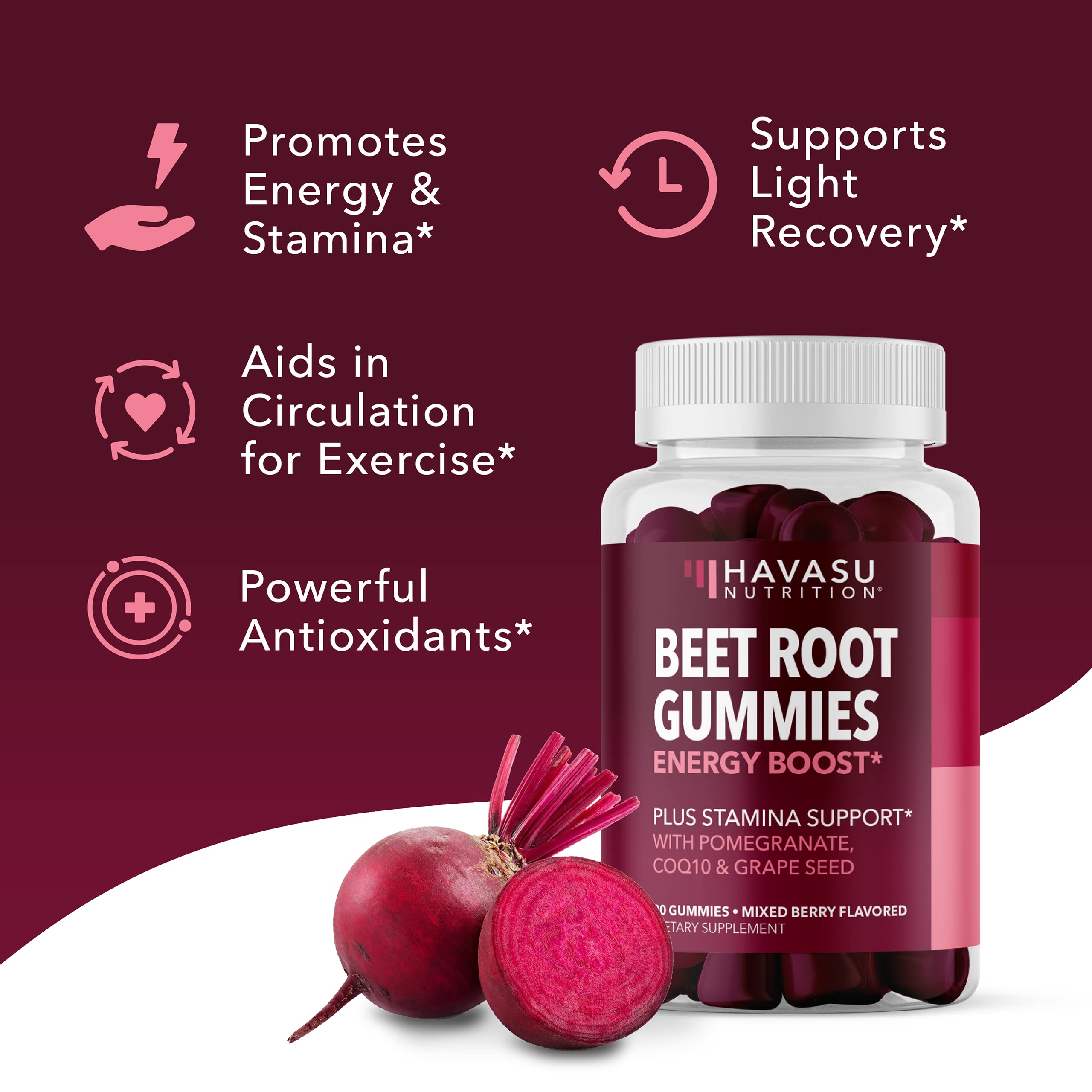 Beet Root Gummies with COQ10 Energy Supplement | Nitric Oxide Supplement for Healthy HAVASU NUTRITION