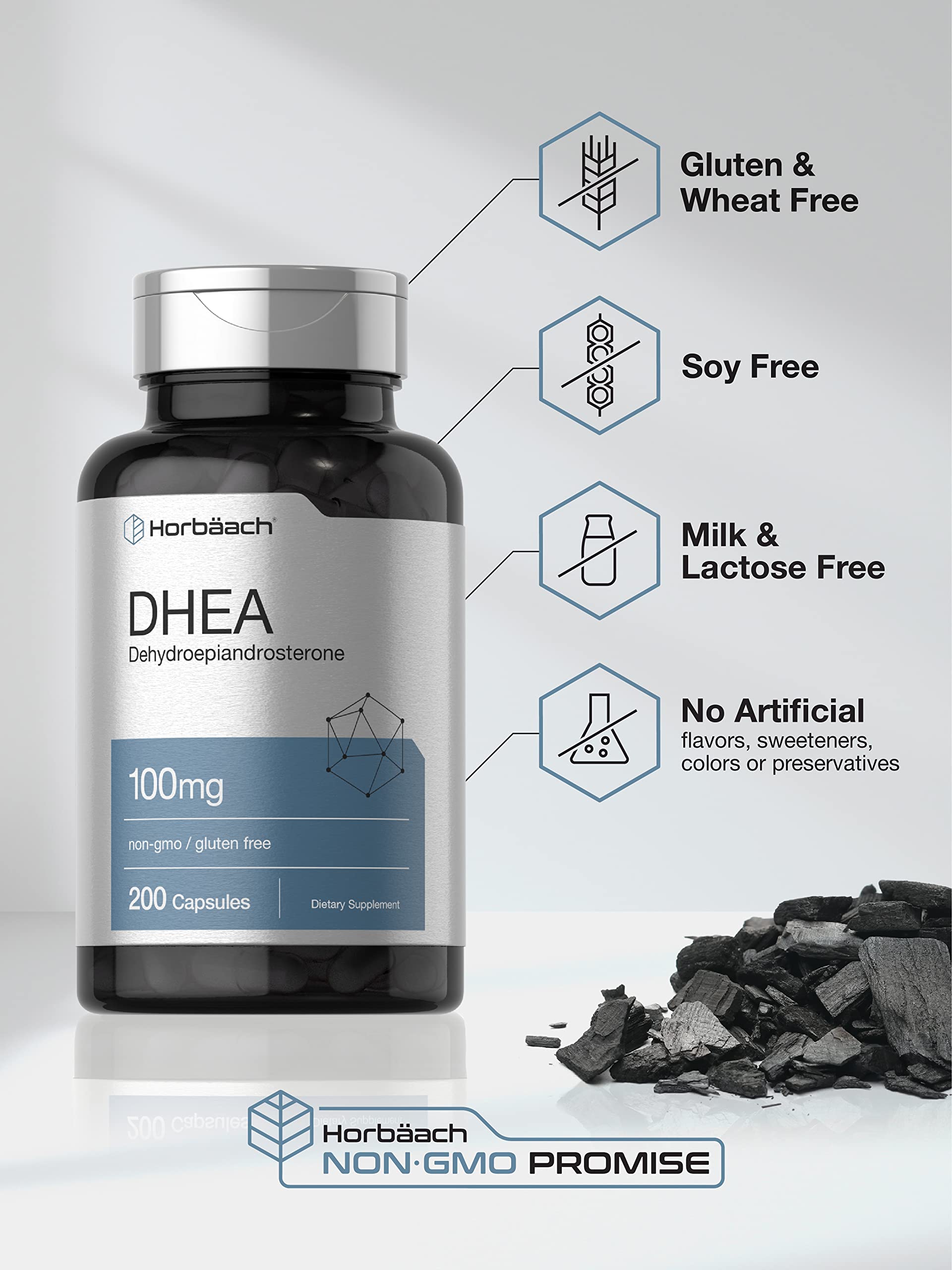 DHEA 100mg | 200 Capsules | Non-GMO, Gluten Free Supplement | by Horbaach Horbäach