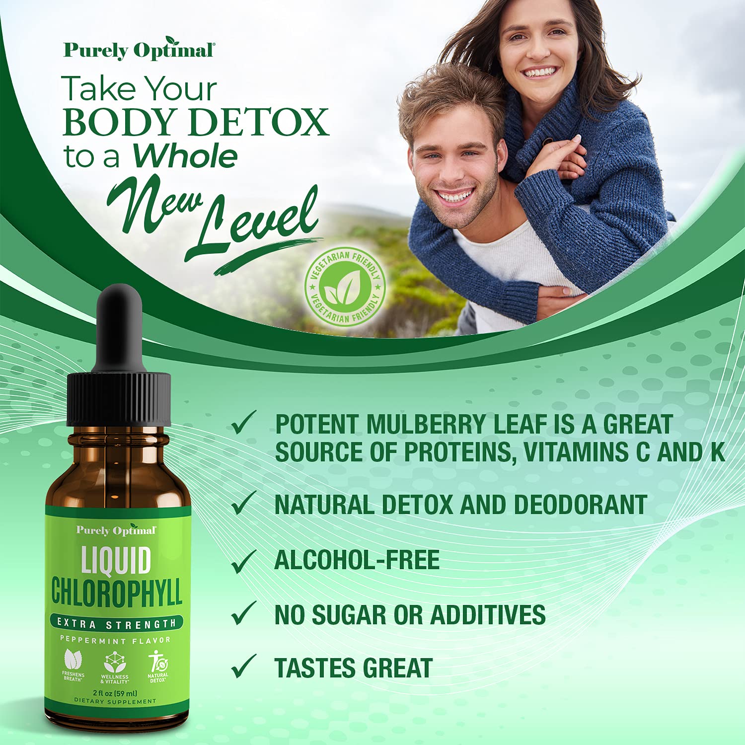 Premium Chlorophyll Liquid Drops - 100% Natural & Gluten Free Liquid Chlorophyll Purely Optimal