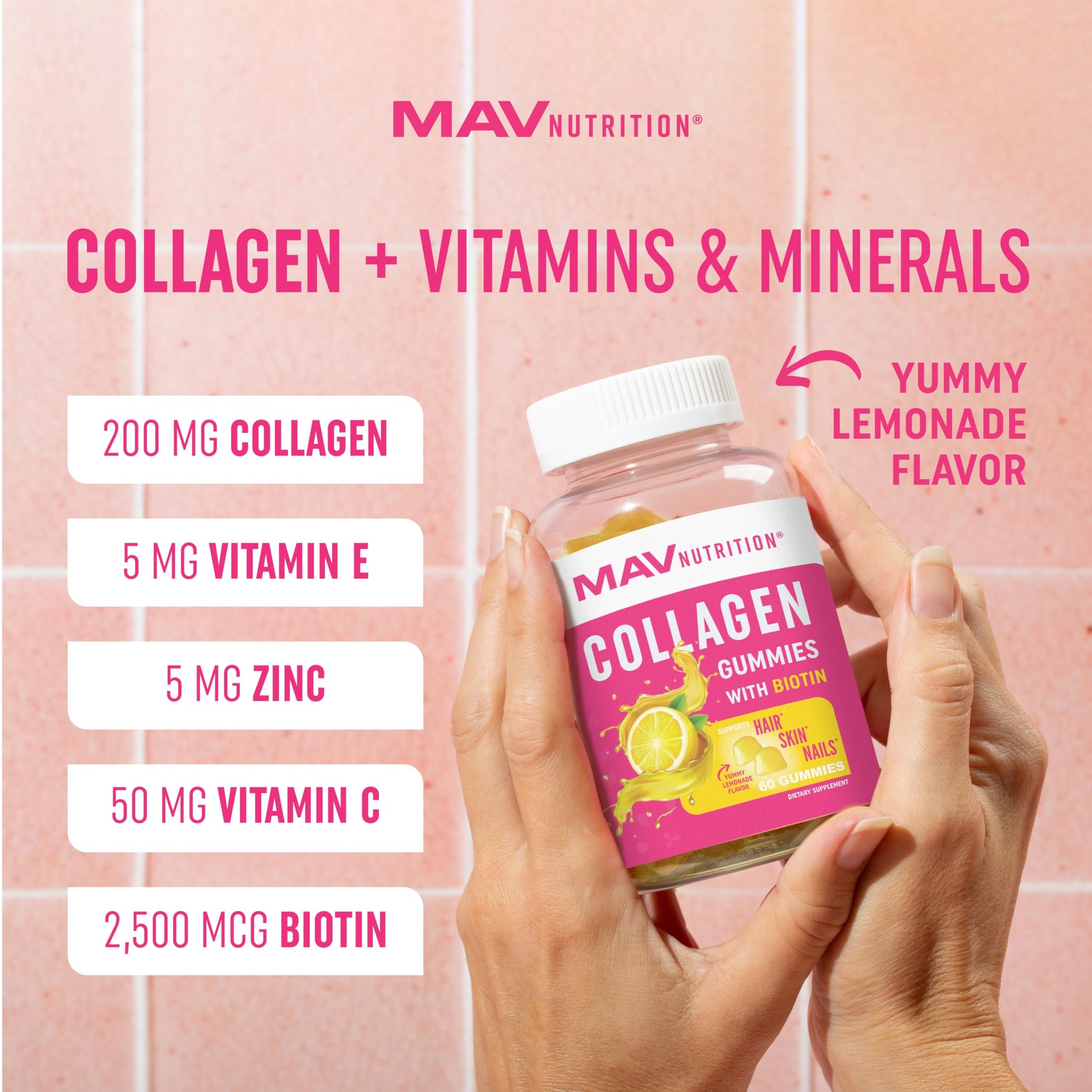 Collagen Gummies for Women | 200mg Hydrolyzed Collagen + 2500mcg Biotin, with Vitamin C, E & Zinc MAV NUTRITION