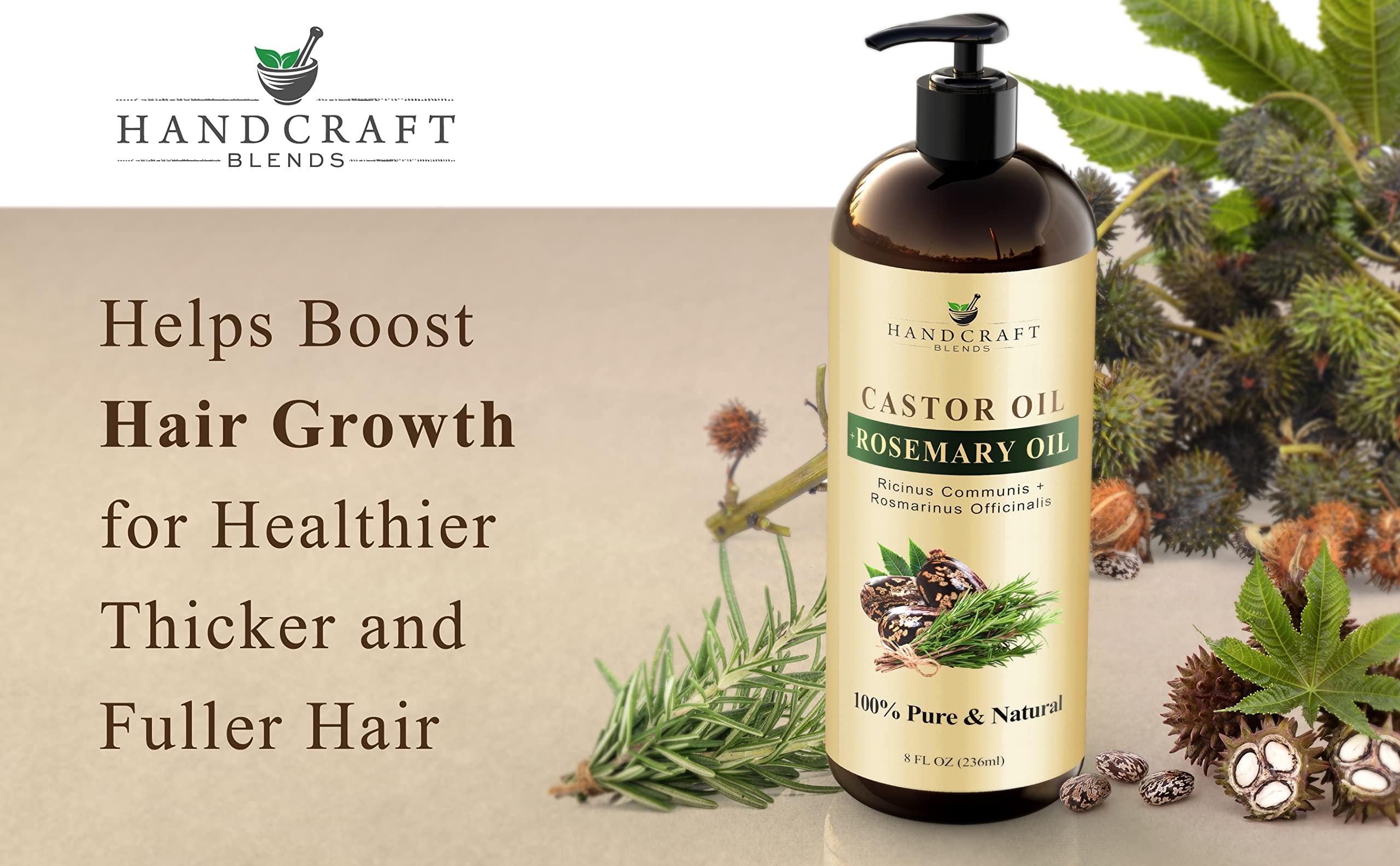 Handcraft Blends Castor Oil with Rosemary Oil for Hair Growth, Eyelashes, Eyebrows Handcraft Blends