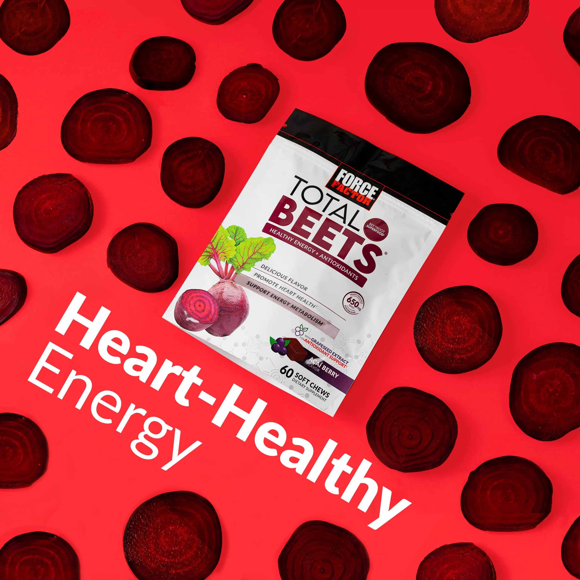 Force Factor Total Beets Soft Chews with Beetroot, Nitrates, L-Citrulline, Grapeseed Extract Force Factor