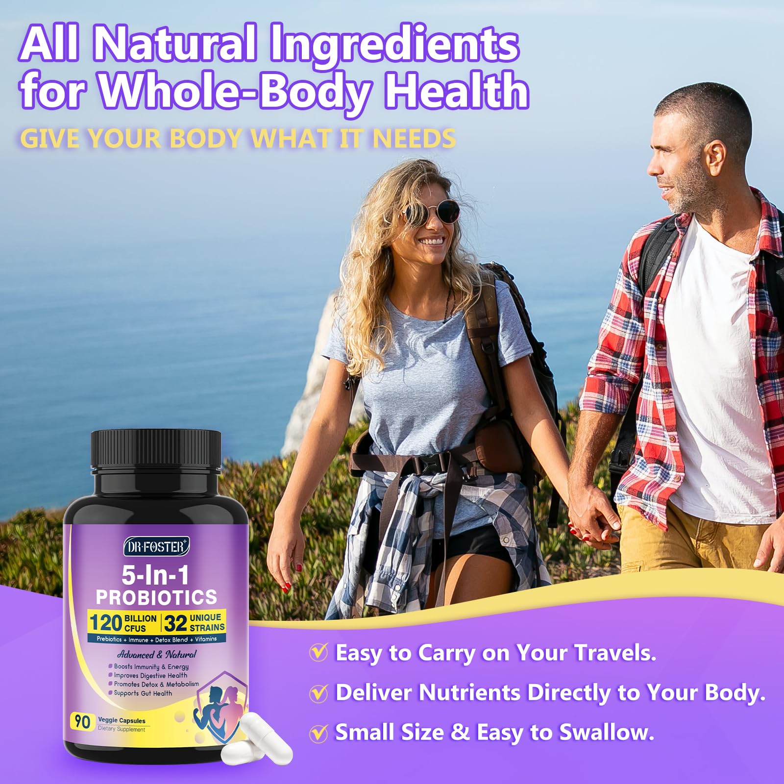 Probiotics for Women & Men Digestive Health,120 Billion CFUs, Prebiotics and Probiotics DRFOSTER
