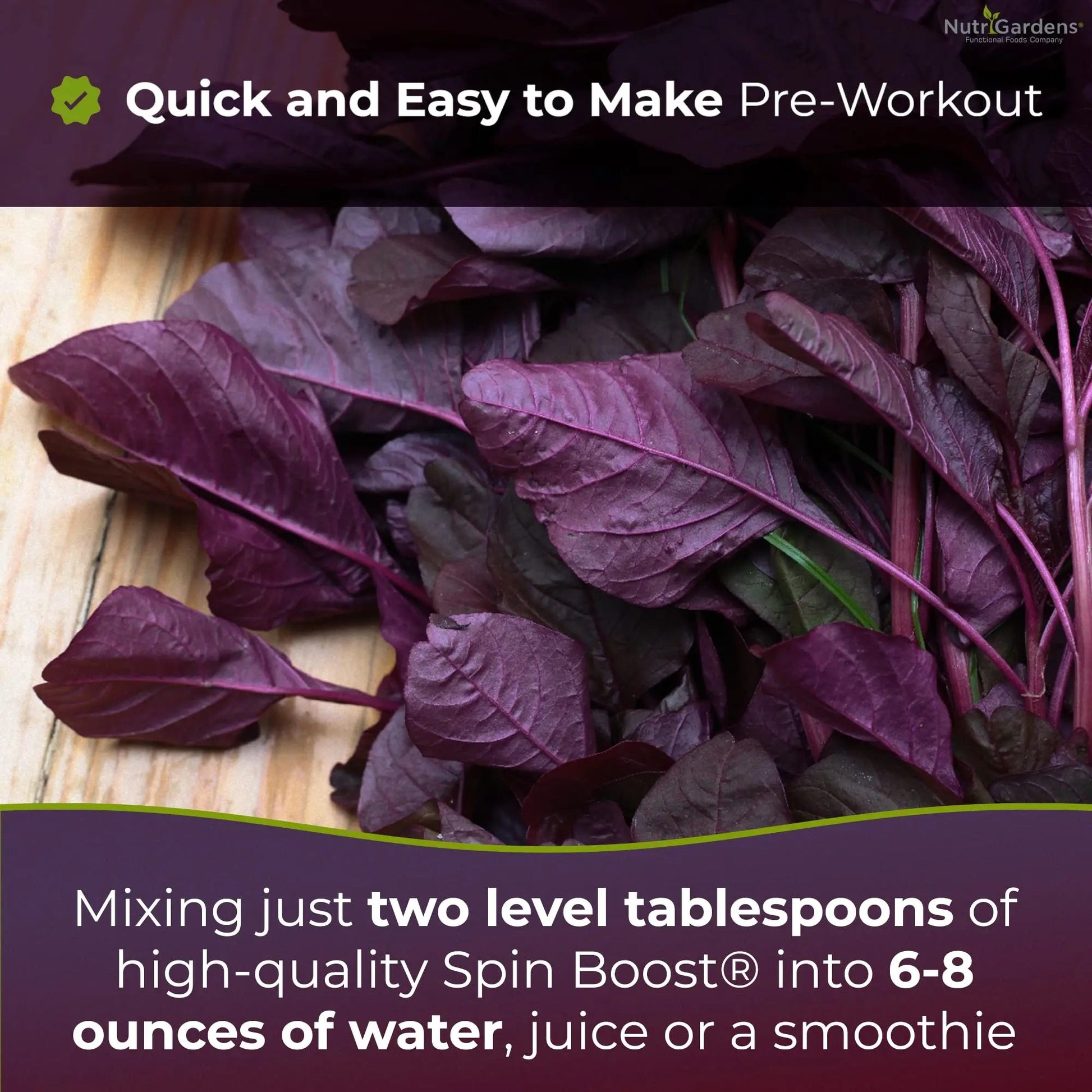 Nutrigardens Spin Boost Nitric Oxide Red Spinach Nitrate Pre-Workout Powder Concentrated Super Juice Powder with Beets for Athletic Endurance