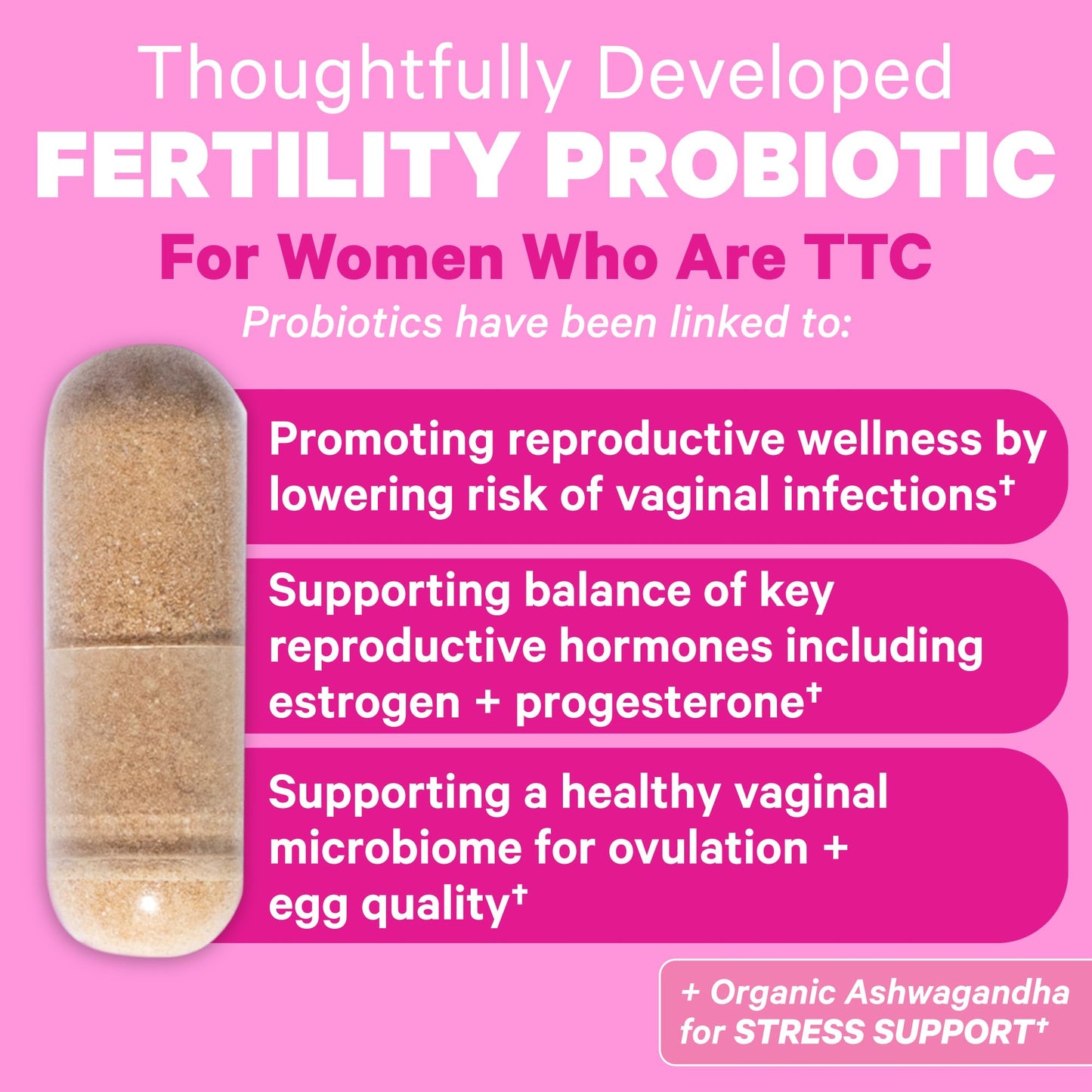 Pink Stork Fertility Support Probiotics for Women with Ashwagandha for Vaginal Health, Conception