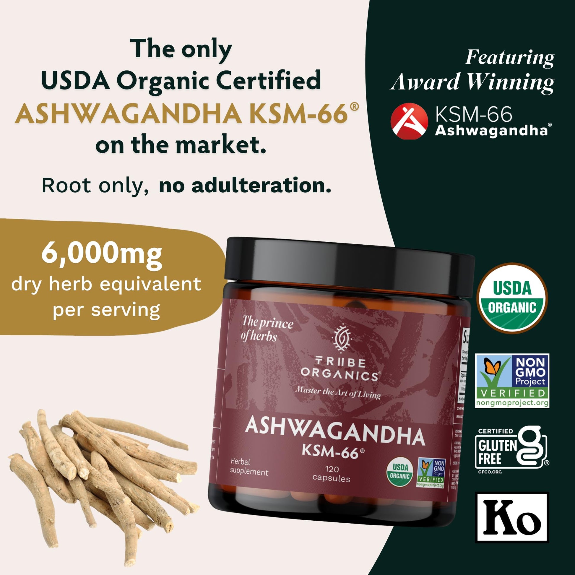 TRIBE ORGANICS Ashwagandha KSM 66 Pure Organic Root Powder Extract Ayurvedic TRIBE ORGANICS