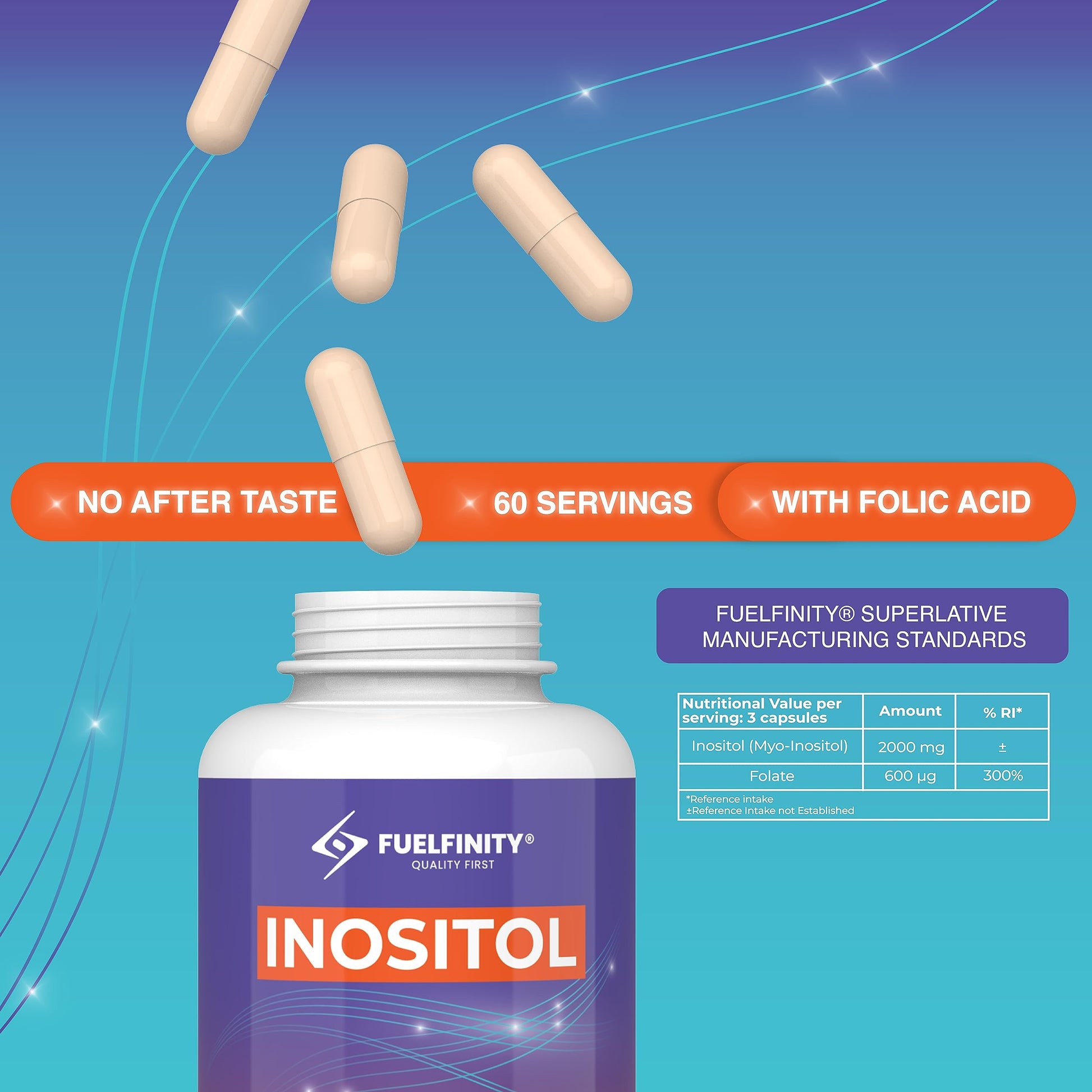 Myo-Inositol & Folic Acid | 2000mg Inositol | 180 Capsules | PCOS and Fertility Supplement FuelFinity